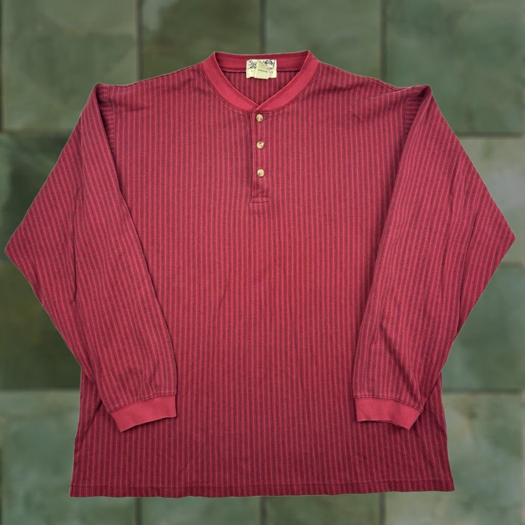 Eddie Bauer VINTAGE Eddie Bauer Henley Shirt Adult Large Striped Button Up Outdoor Hipster Men Long Sleeve Red Cotton 90s Y2K Hipster 90s Mens Size US L / EU 52-54 / 3 - 1 Thumbnail
