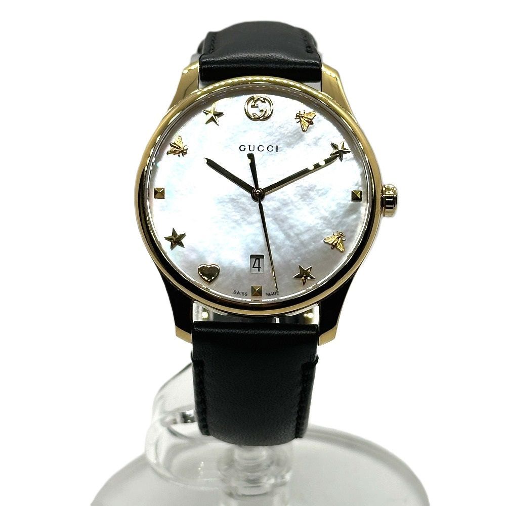 Gucci Watch (Timepiece) Mother-Of-Pearl Quartz Date Wristwatch Ss Women Gold