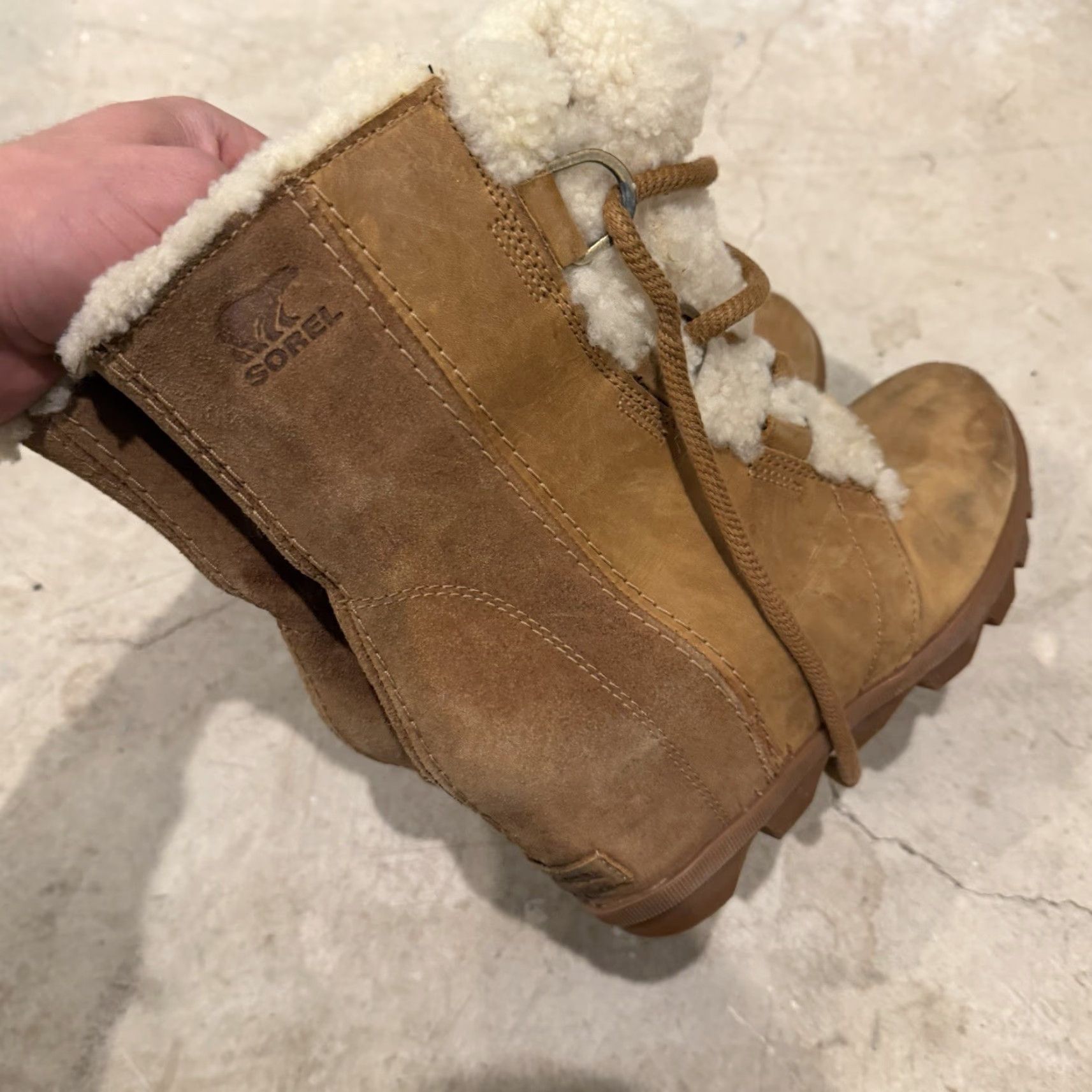 SOREL Sorel Joan Of Arctic Wedge II Shearling Brown Winter Boots US Women Size 8.5 Nubuck Mid-Calf Warm Fur Trim Shearling Rubber Heel Wedge Casual Size US 9 / IT 39 - 3 Thumbnail