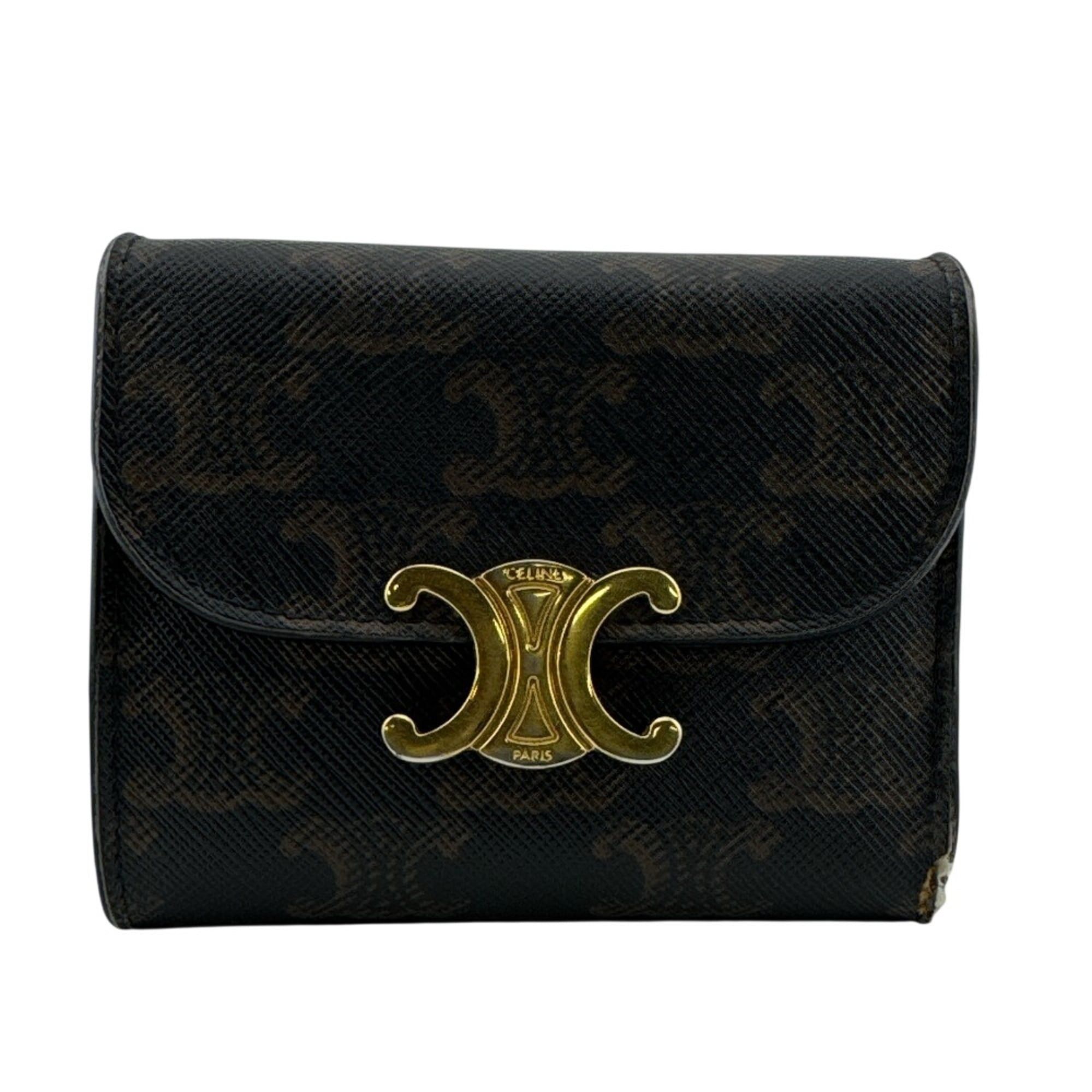 Celine CELINE Triomphe Tri-fold Wallet, Brown Size ONE SIZE - 1 Thumbnail