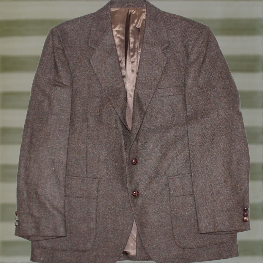 Farah Vintage Farah Wolff Blazer Men 44 R 100% Pure Wool Tweed Herringbone Brown Size 44R - 1 Thumbnail
