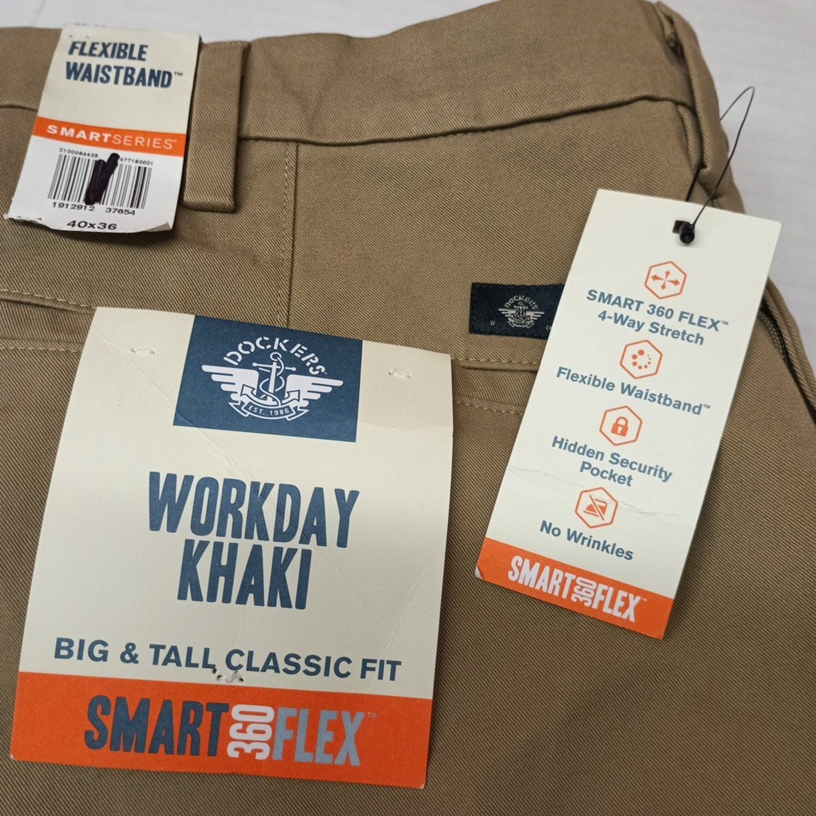 Dockers Dockers Workday Khakis Men's 40x36 Beige Straight Flex Waist Size US 40 / EU 56 - 2 Thumbnail