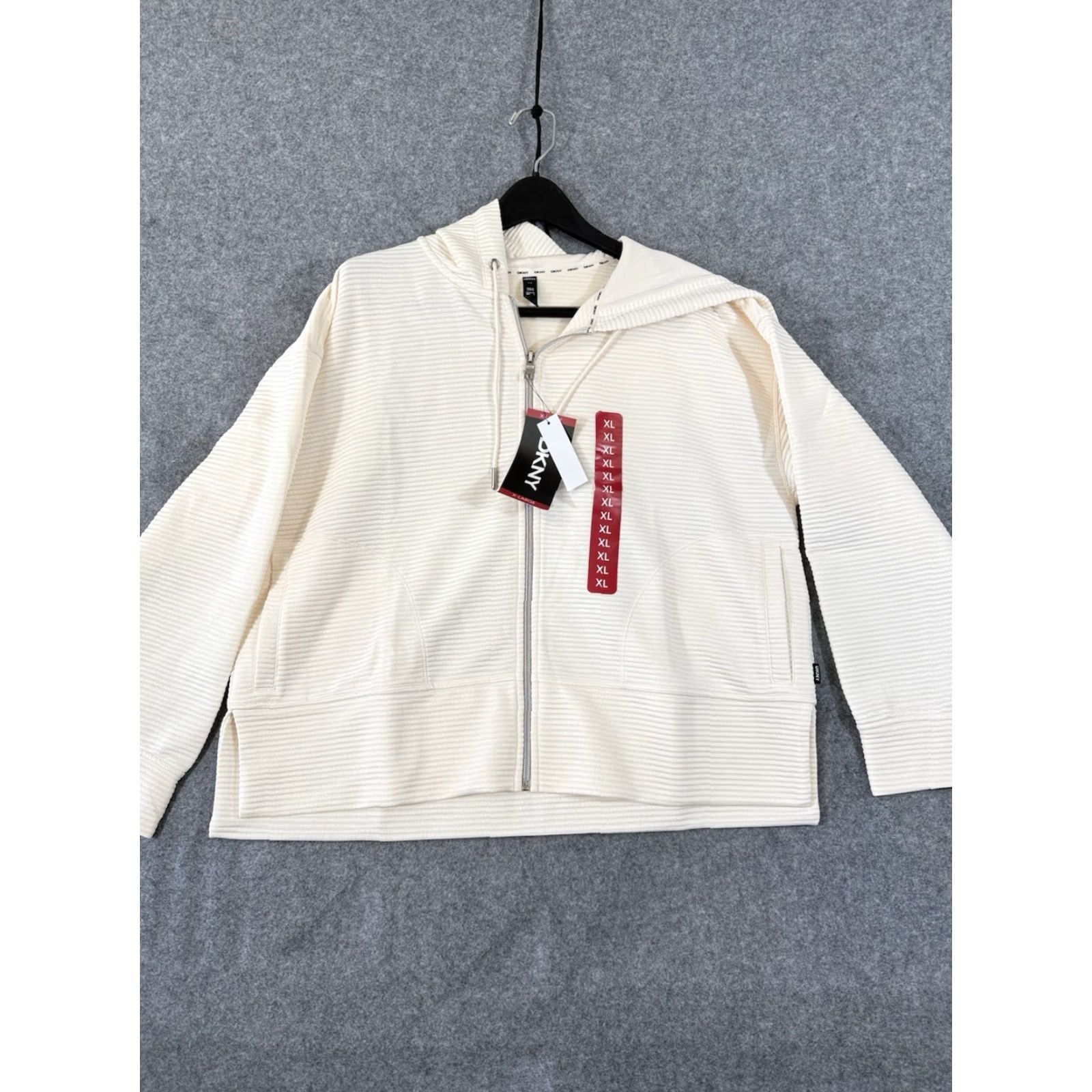 DKNY VINTAGE DKNY Ottoman Full-Zip Hoodie Womens XL Sand Ivory Ribbed Stretch Lined NWT Size XL / US 12-14 / IT 48-50 - 2 Thumbnail