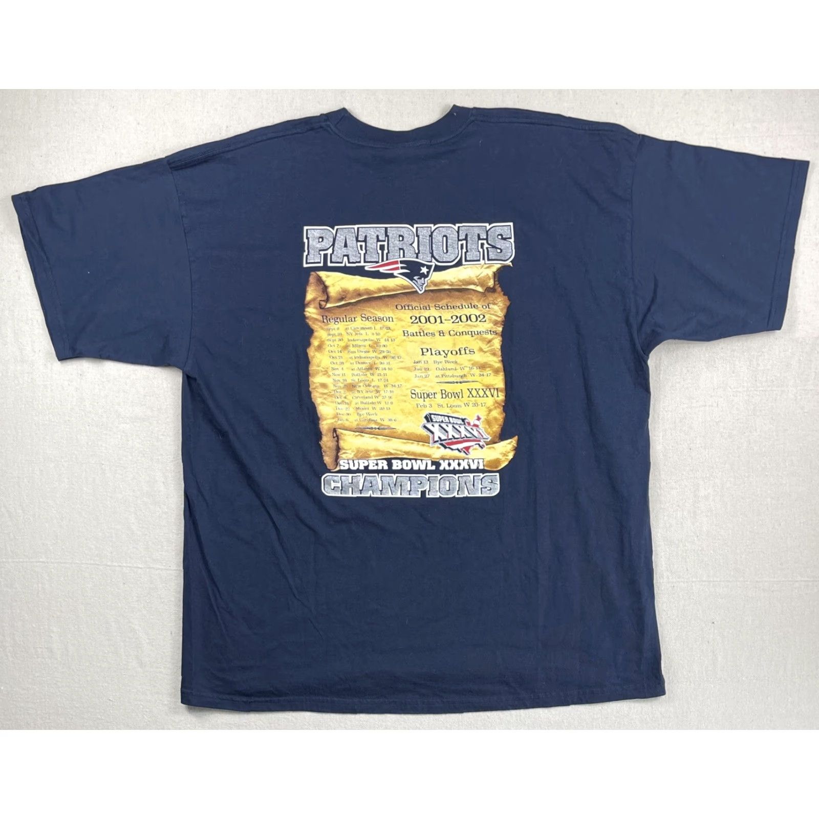 NFL VINTAGE Tom Brady New England Patriots T-Shirt 2XL Blue Cotton Majestic Men Regular Short Sleeve Sports NFL Patriots 2001-2002 Season Size US XXL / EU 58 / 5 - 2 Thumbnail