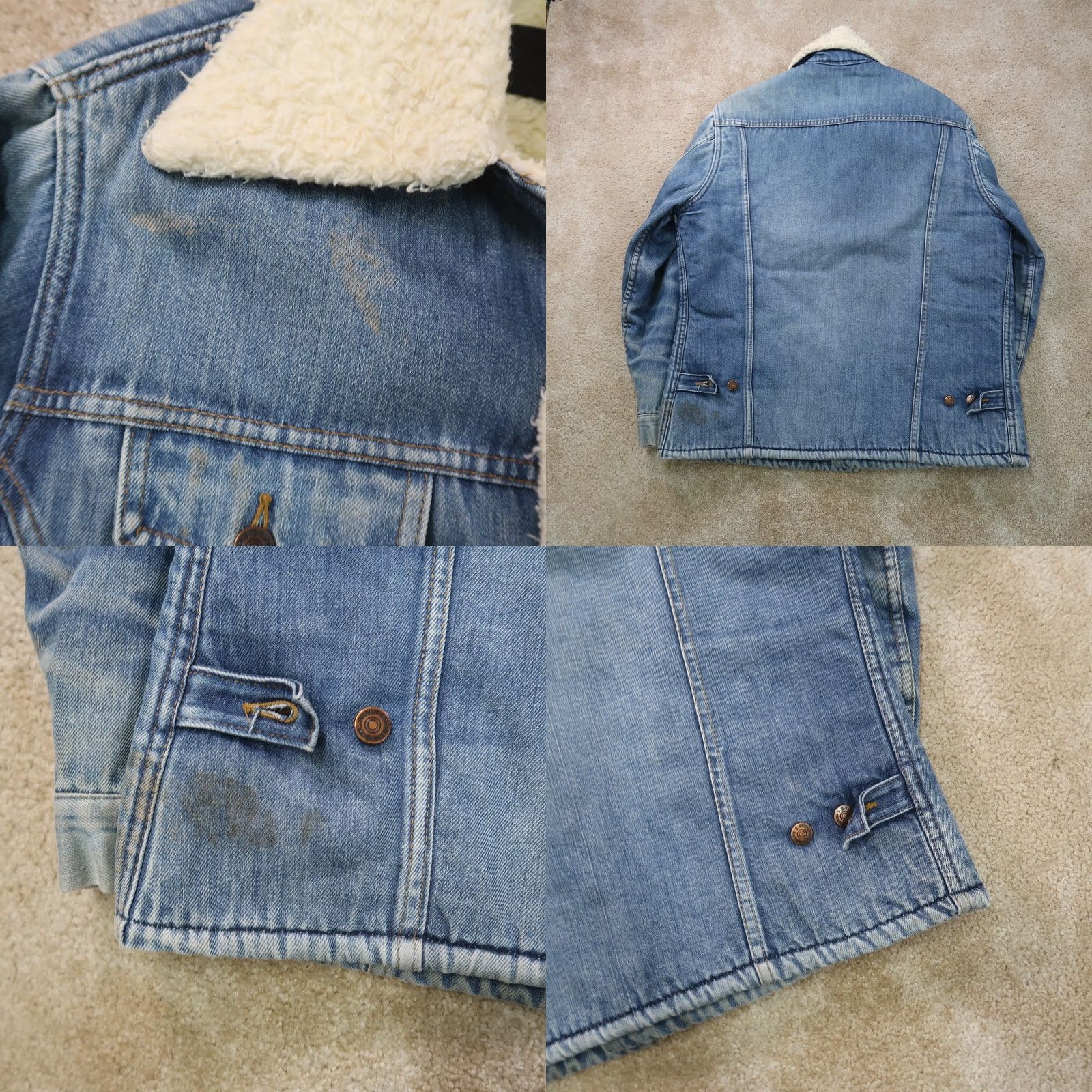 Sears VINTAGE Sears Roebucks Sherpa lined Trucker Coat Mens Large Distressed denim Jacket/Coat Denim Trucker Jacket Men Large Blue 90s/Classic Size US L / EU 52-54 / 3 - 8 Thumbnail