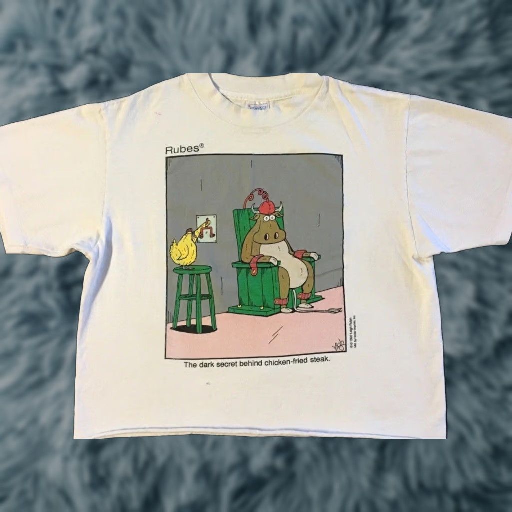 Vintage Vtg 90s Dark Secret To Chicken Fried Steak Faded Crop Shirt L Funny Joke Grunge Shirt Womens L White Distressed 80s Grunge Humor USA California Surf Size L / US 10 / IT 46 - 1 Thumbnail