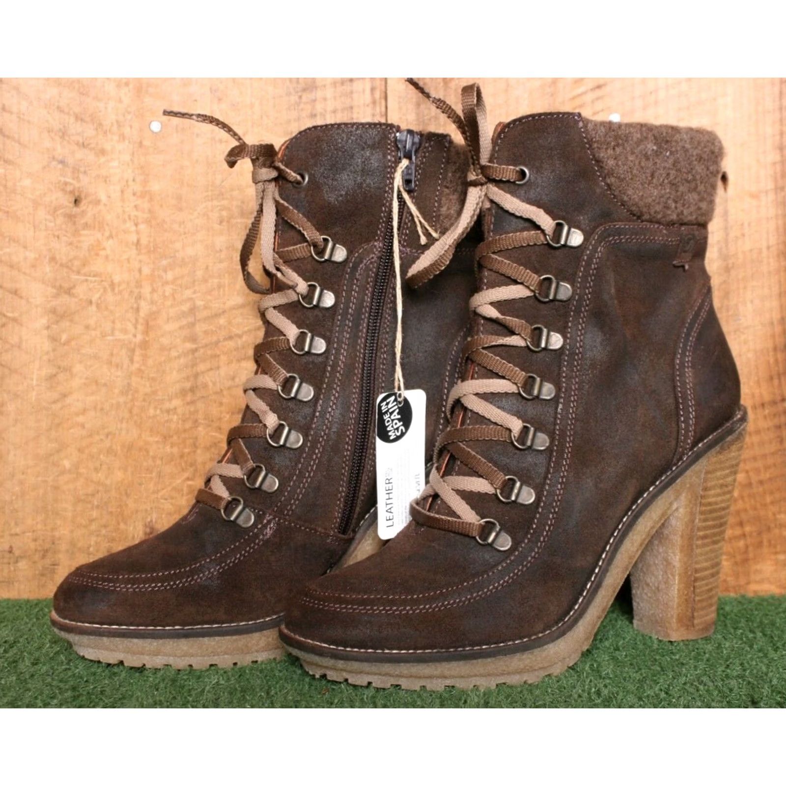 Vintage SIXTYSEVEN Brown Waxed Suede Ankle Boots w/4.5" Heels EUR 40 ≈ US 8 Women Boots Suede Ankle Lace Up Zip 4 in & Higher Size US 9 / IT 39 - 2 Thumbnail