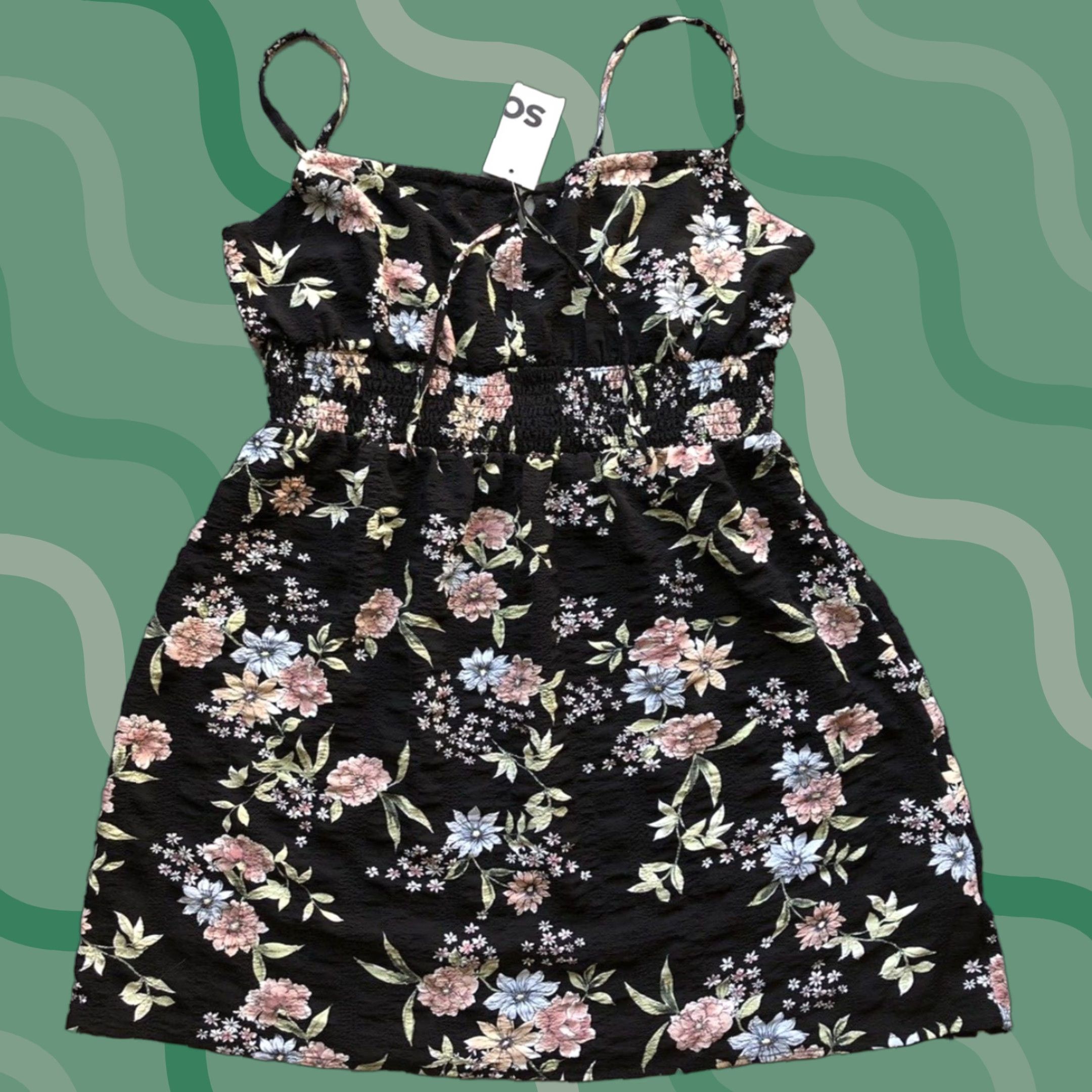 Vintage SO Good For Life Dress Women's L Black Floral Tie Front Short Sleeveless Pullover Size 36" / US 14 / IT 50 - 1 Thumbnail
