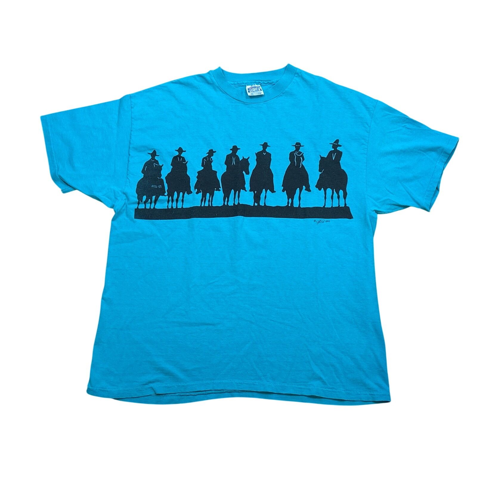 Hanes Vintage 1993 Cowboy Posse on horses Western teal 2XL shirt Size US XXL / EU 58 / 5 - 1 Thumbnail