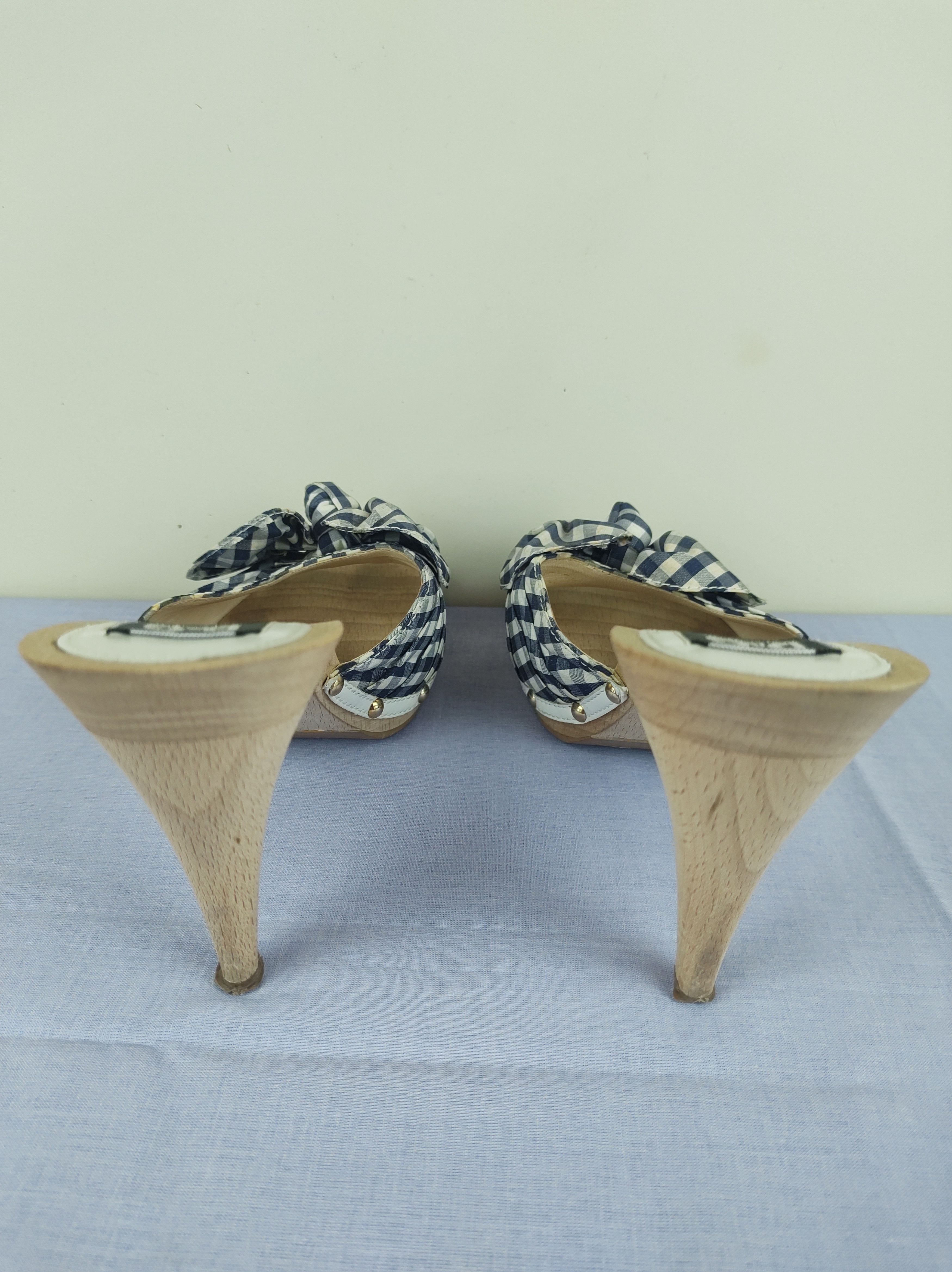 Dolce & Gabbana Dolce & Gabbana Italy Check Fabric Wooden Heel Mules Sandals Size US 10 / IT 40 - 5 Thumbnail