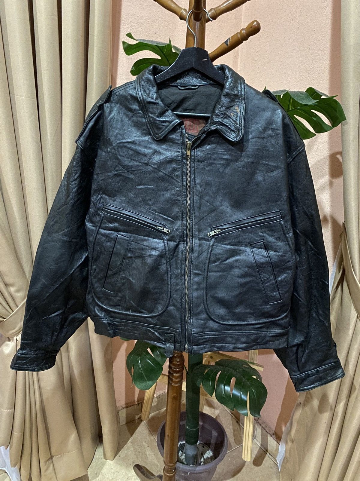 Vintage Ghezzi Aero Wear Black Leather Blouson Jacket