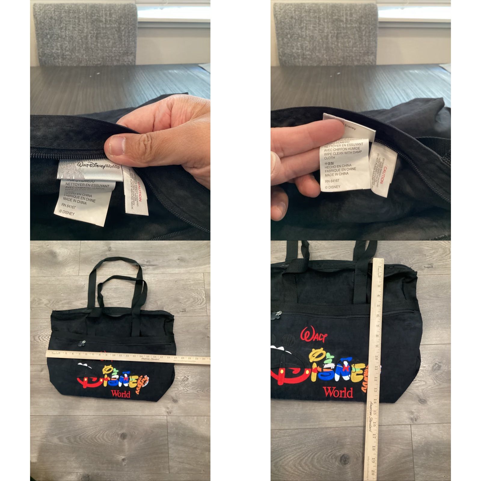 Disney VINTAGE Disney Tote Bag Unisex Medium Black Nylon Embroidered Mickey Minnie Winnie Donald Tigger 90s Cartoon Tote Bag Mens Womens Size ONE SIZE - 8 Thumbnail