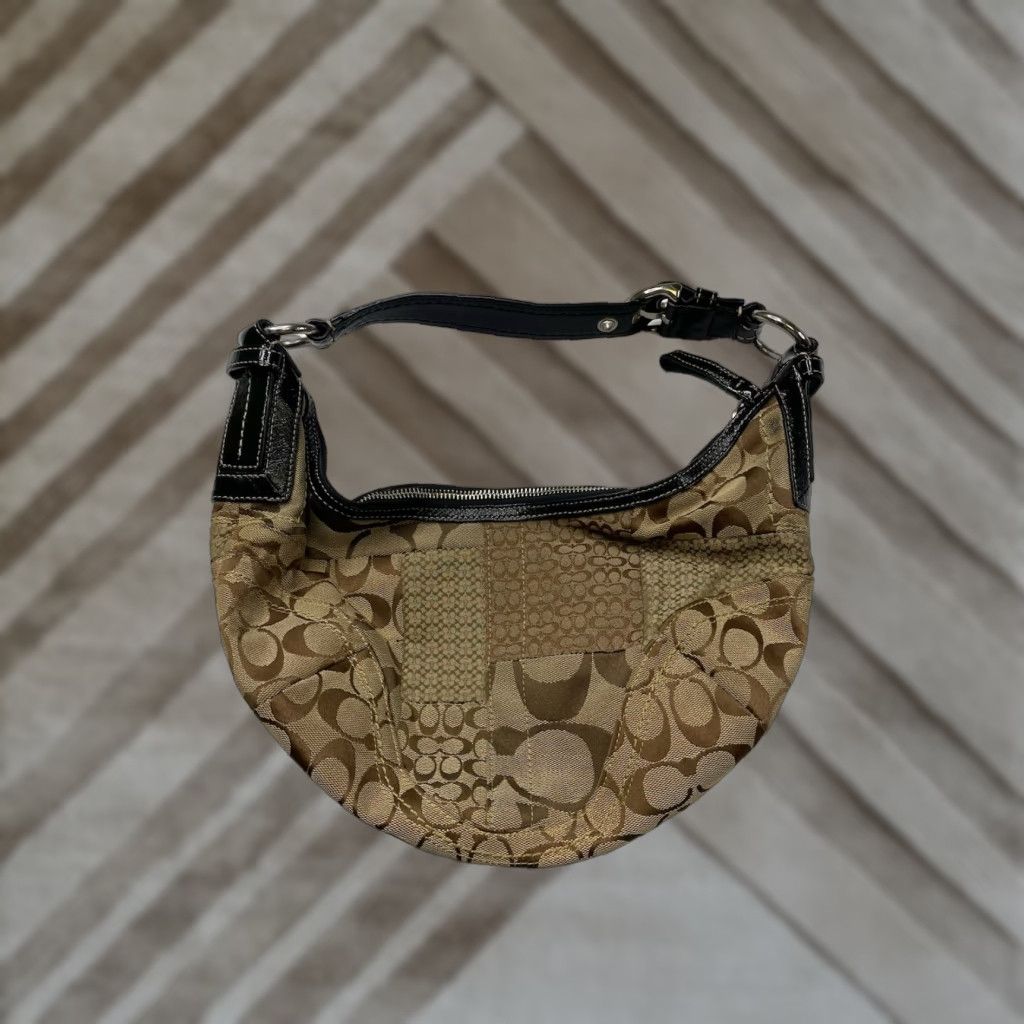 Coach VINTAGE COACH Patchwork Signature Canvas Shoulder Bag F12315 Purse Gold Brown Y2K Size ONE SIZE - 1 Thumbnail