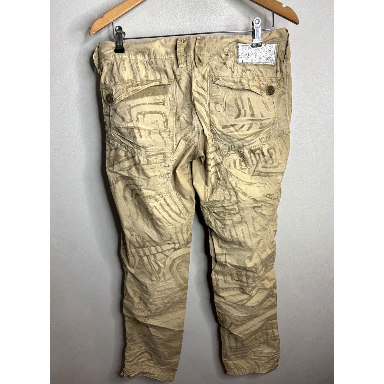 Vintage Murphy&Nye Pants Mens 29 Beige Abstract Print Drawstring Cargo Casual Albania Size 29" - 5 Thumbnail