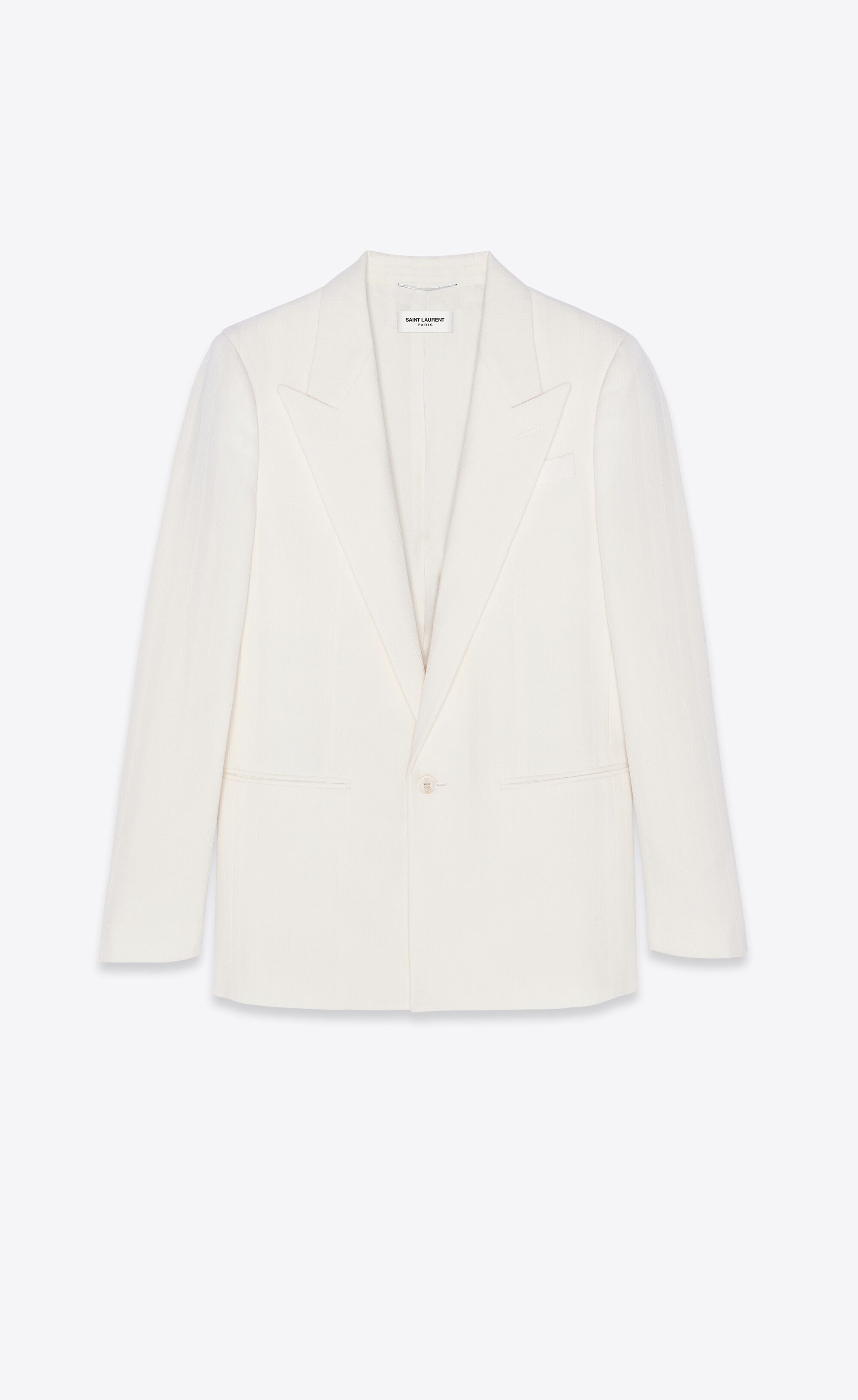 Saint Laurent Paris o1bcso1str0125 Fitted Single Breasted Jacket in White Size US L / EU 52-54 / 3 - 1 Thumbnail