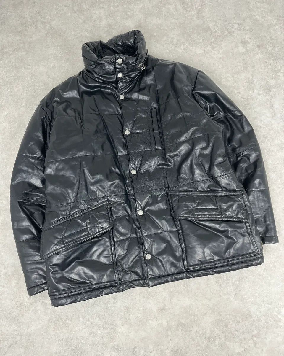 Armani 1990s Armani Black Leather Puffer Jacket Size US L / EU 52-54 / 3 - 4 Thumbnail