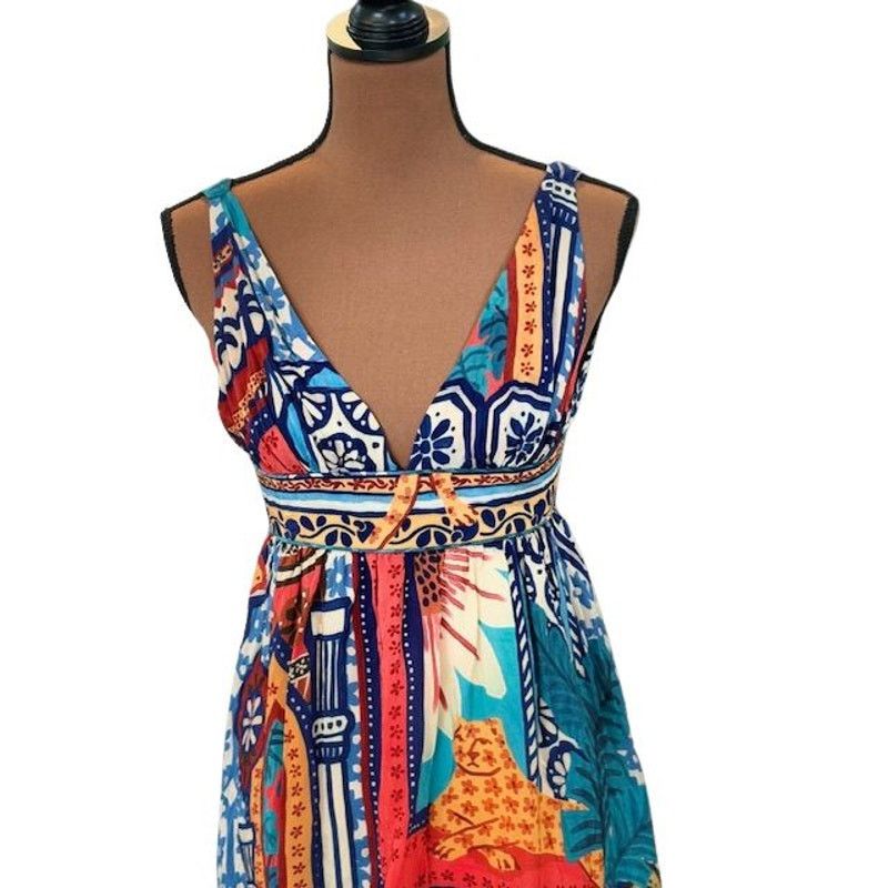 Farm Rio Farm Rio Sleeveless Forest Tiles V-Neck Midi Dress – Size XS Size XS / US 0-2 / IT 36-38 - 2 Thumbnail