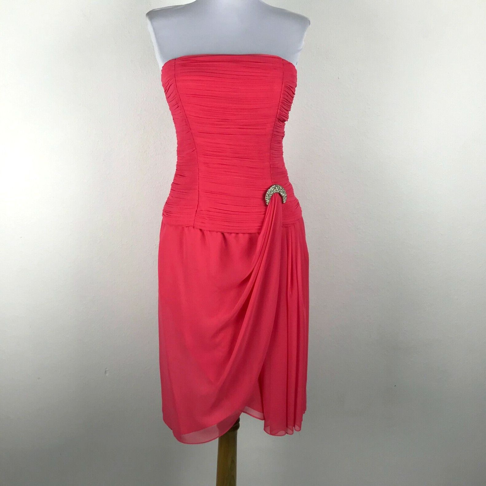 image of Vintage Victor Costa Boutique Pink Orange Strapless Party Cocktail Dress Size S Prom in White, Wome