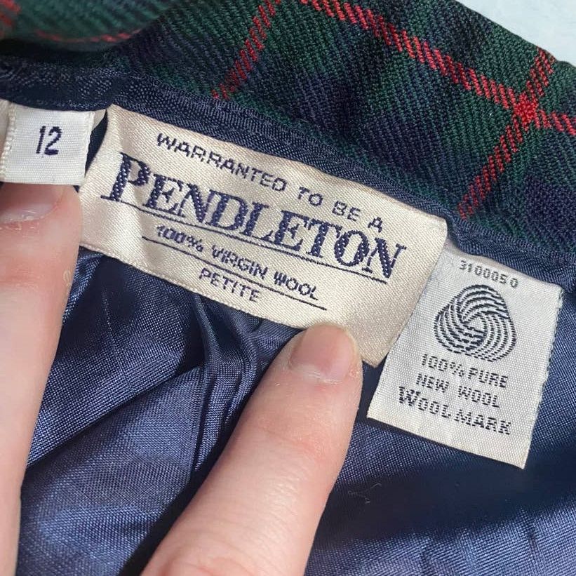 Pendleton Pendleton Vintage Virgin Wool Green Tartan Midi Skirt 12 Size 29" - 4 Thumbnail