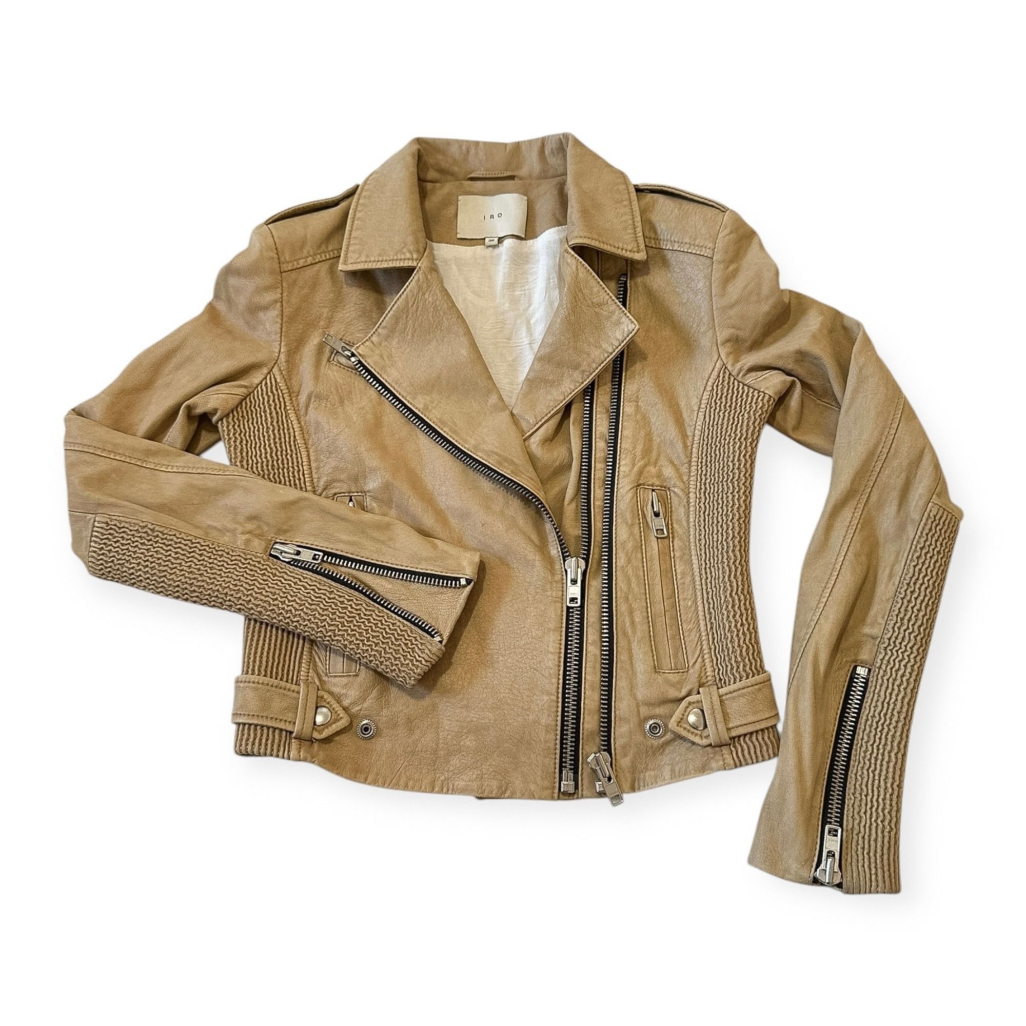 Iro IRO Evana Double Zip Leather Biker/Moto Jacket in Beige, Si Size XS / US 0-2 / IT 36-38 - 4 Thumbnail
