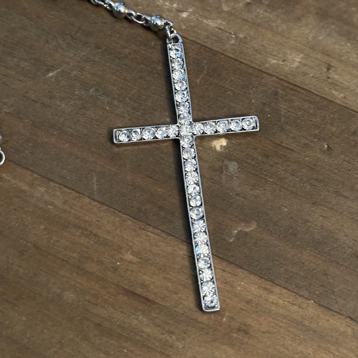 Other Silver tone layered ball chain rhinestone cross necklace Size ONE SIZE - 3 Thumbnail