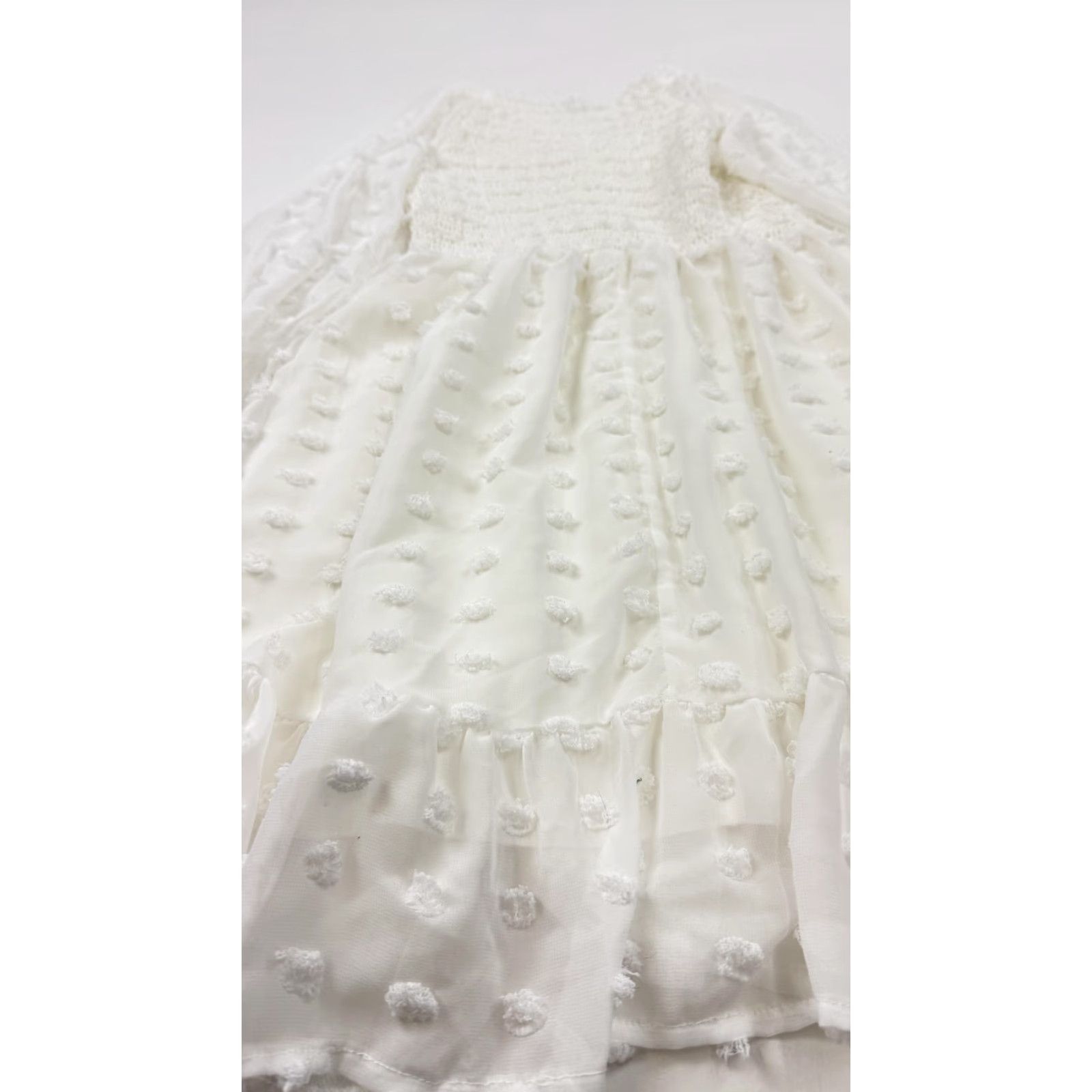 Vintage BTFBM Dress Small White Swiss Dot Smocked Long Sleeve Ruffle Hem Womens Size S / US 4 / IT 40 - 6 Thumbnail