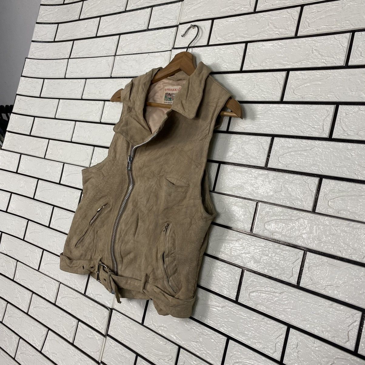 Japanese Brand 🔥VEST BIKER LEATHER JACKET DOUBLE COLLAR SUPER HAKKA JAPAN Size US S / EU 44-46 / 1 - 2 Thumbnail