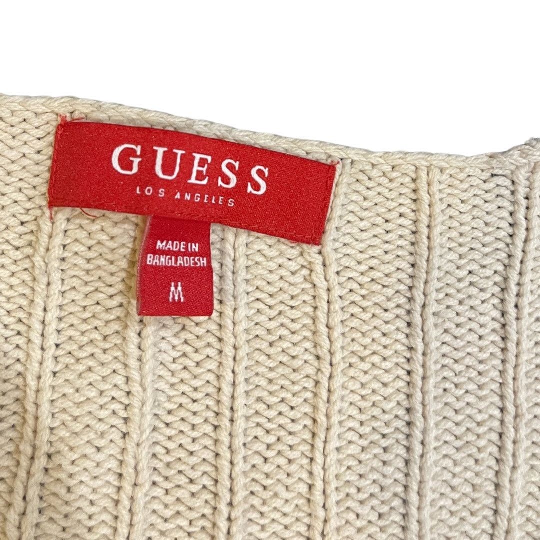 Guess Chunky Cable Knit Ribbed Long Sleeve V-Neck Sweater Medium Size M / US 6-8 / IT 42-44 - 3 Thumbnail