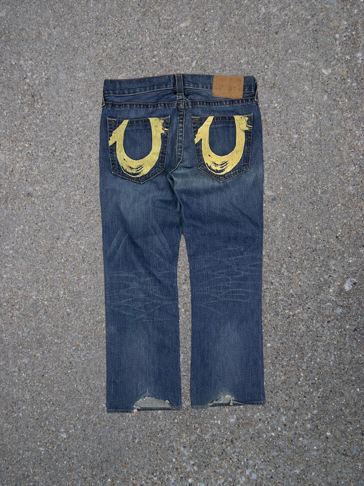 image of Y2K True Religion Baggy Big Logo Denim Pants in Blue, Men's (Size 34)