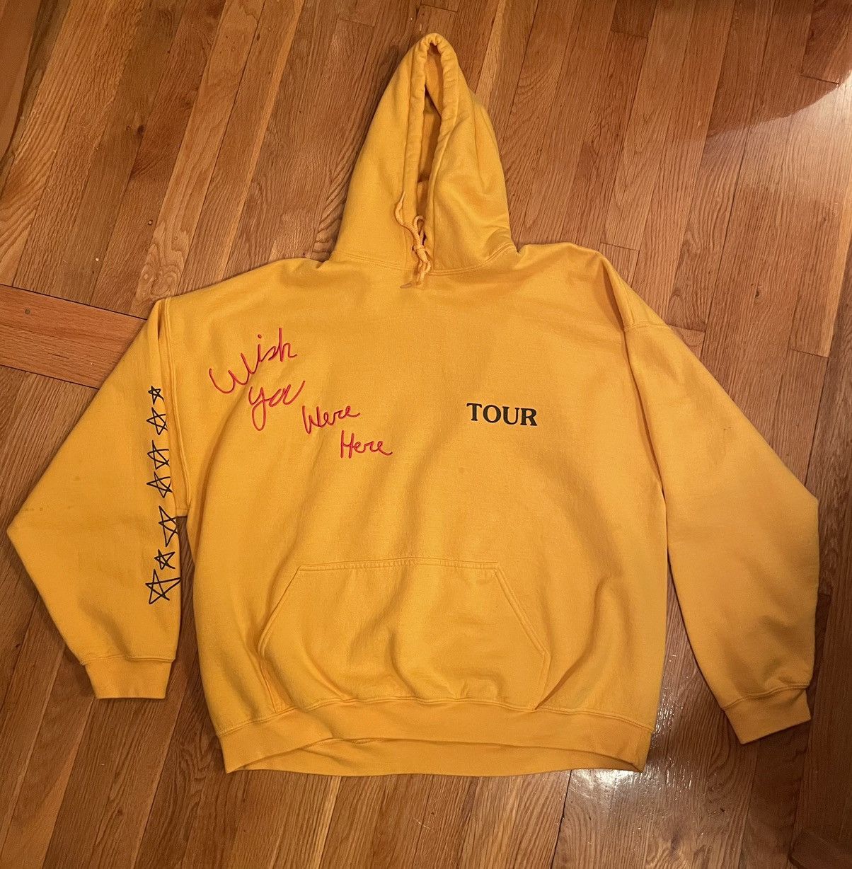 image of Travis Scott Astro World Tour Wish You Were Here Hoodie in Yellow, Men's (Size XL)