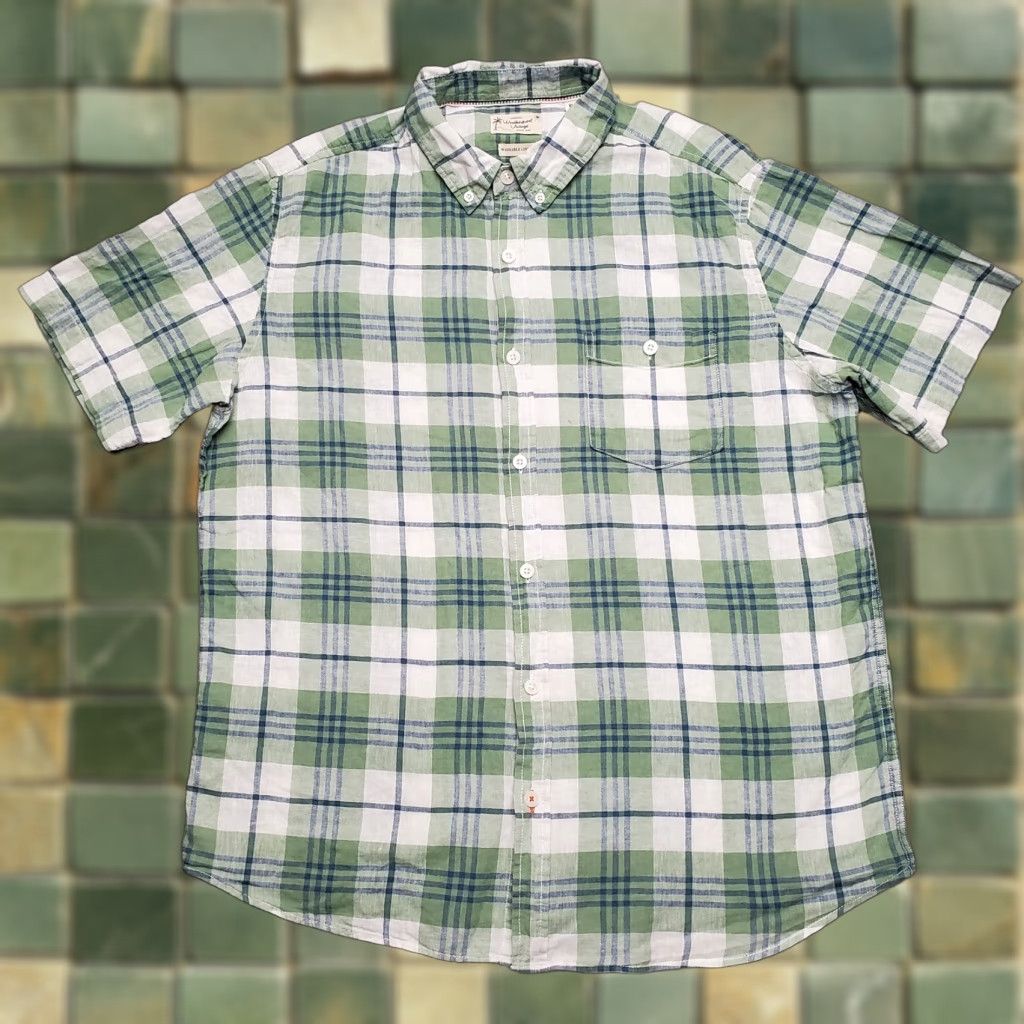 Weatherproof VINTAGE Weatherproof Shirt Mens XL Green Plaid Short Sleeve Button-Down Linen Blend Casual Outdoor Travel Size US XL / EU 56 / 4 - 1 Thumbnail