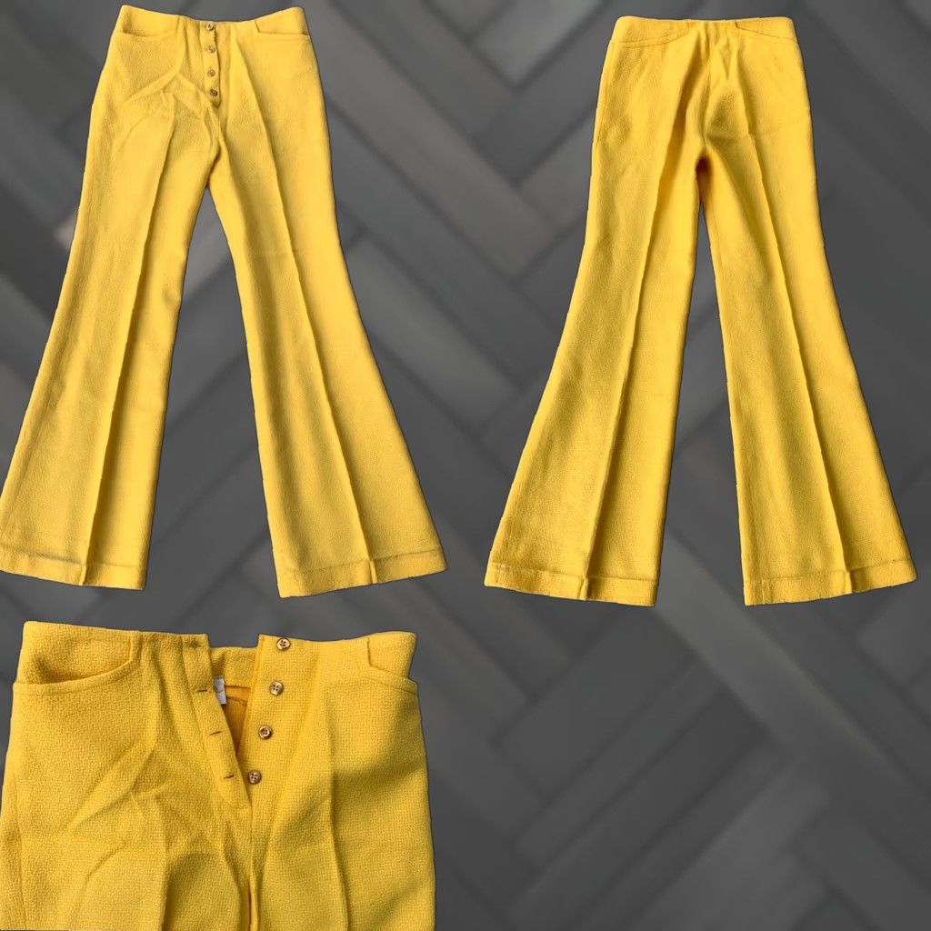 Bell VINTAGE Bronson Of California Button Fly Hip Hugger Bell Bottom Pants 1960s 27.5 in Waist 13 3/4” Hip 17 1/2” Inseam 27 3/8” Yellow Womens/Boys? Size 28" / US 6 / IT 42 - 1 Thumbnail
