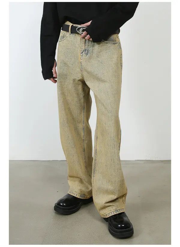 Japanese Brand Vintage simple washed distressed yellow mud straight jeans Size US 32 / EU 48 - 3 Thumbnail