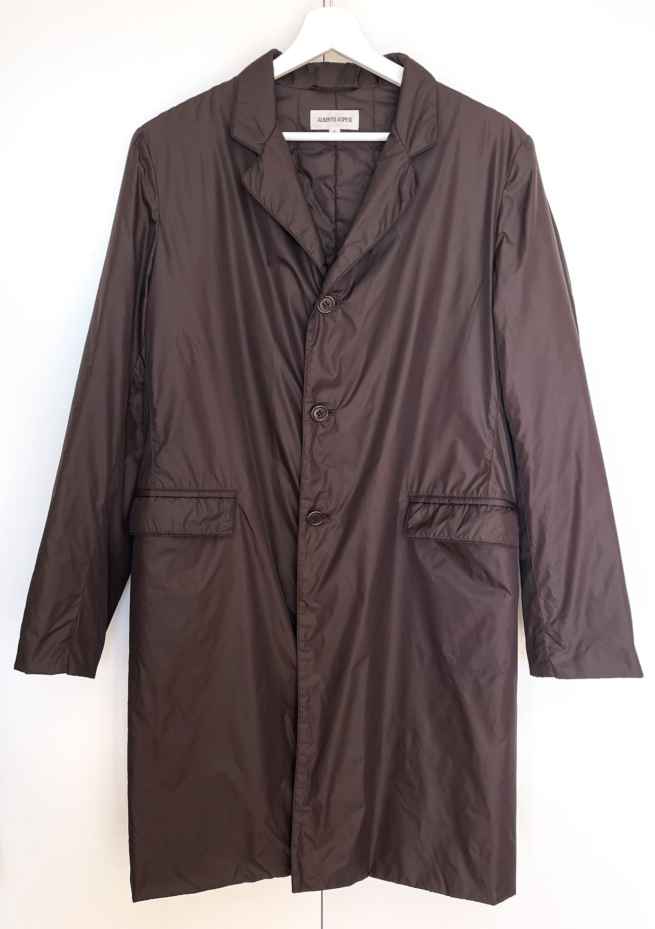 image of Aspesi Thermore Button Front Trench Brown Nylon Coat S, Men's (Size Small)