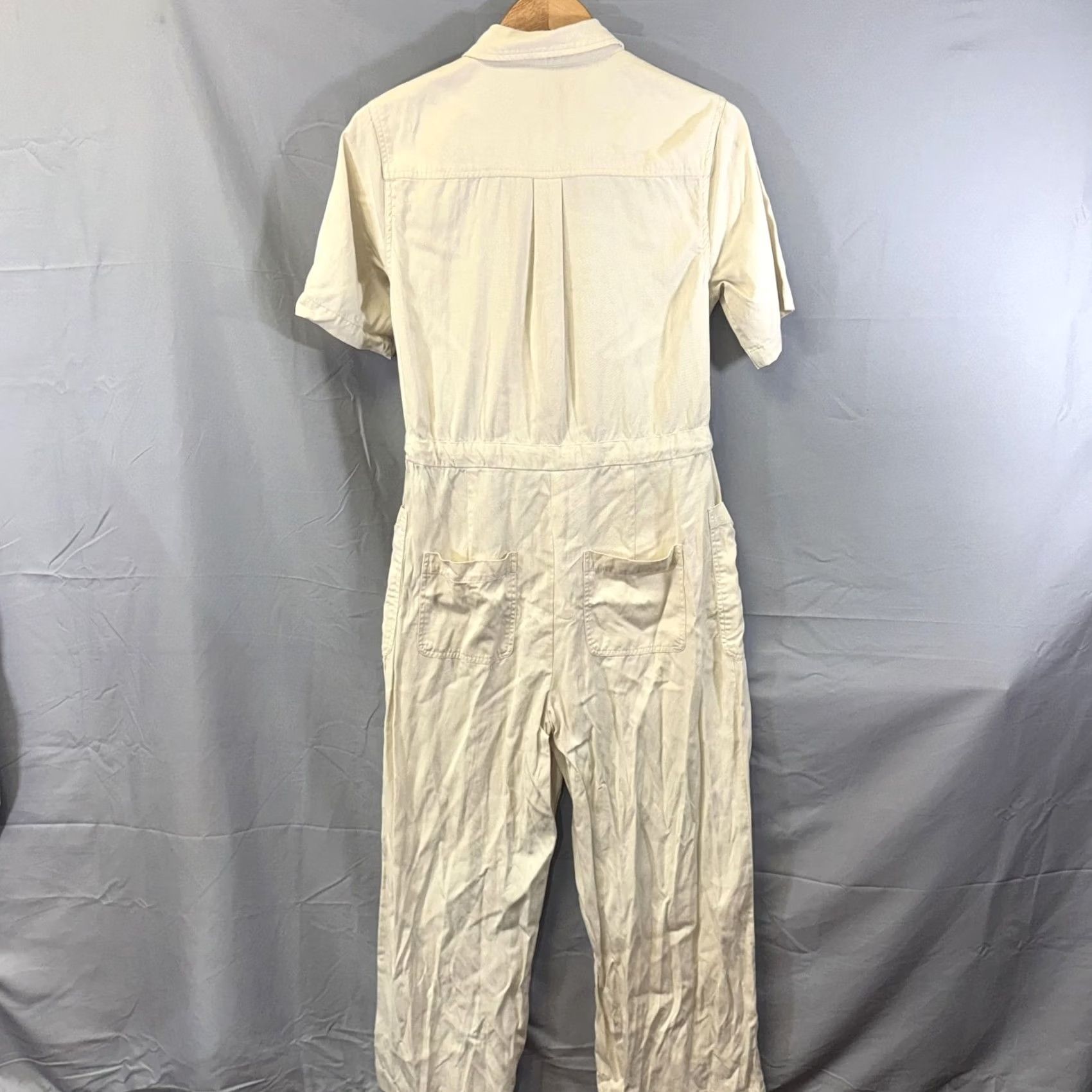 Marine Layer VINTAGE? Marine Layer Jumpsuit Womens Medium Beige Short Sleeve Button Front Utility Size 32" / US 10 / IT 46 - 2 Thumbnail