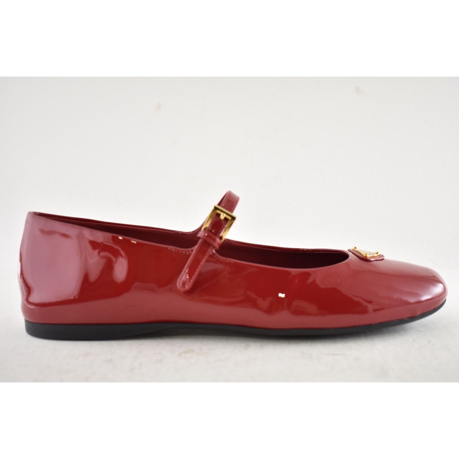 Prada Prada Cherry Red Patent Gold Triangle Logo Mary Jane Size US 8.5 / IT 38.5 - 2 Thumbnail