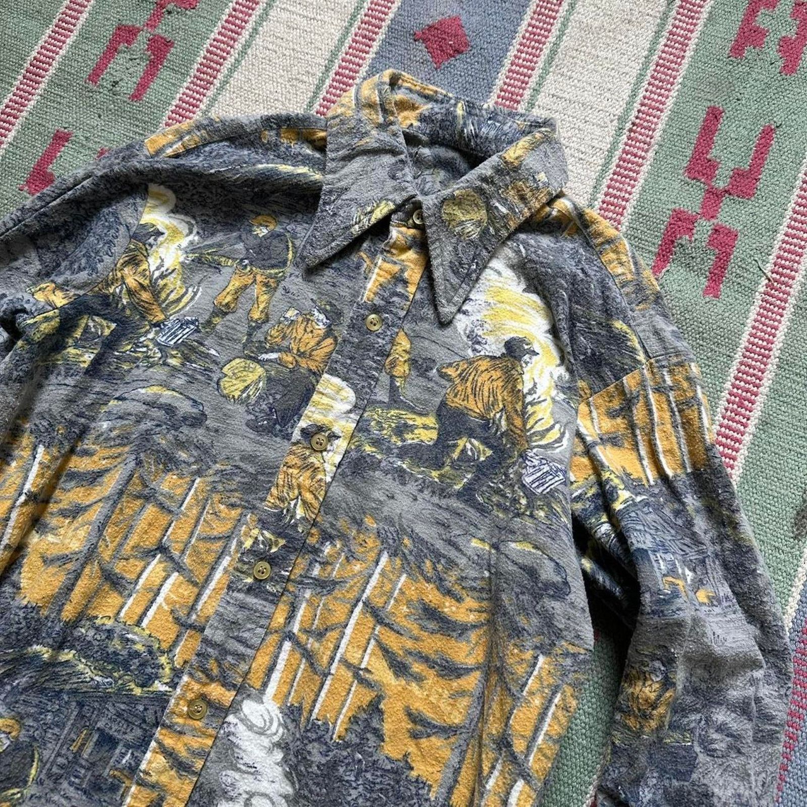 Vintage Rare 70s Cotton All Over Print Western Retro Button Up Shirt Size US M / EU 48-50 / 2 - 4 Thumbnail