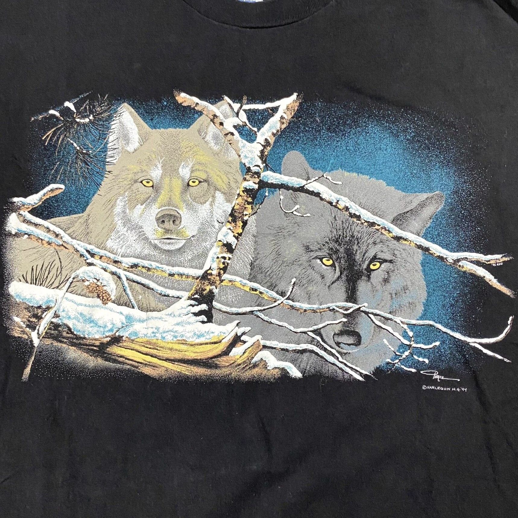 Vintage VTG 1994 WOLF NATURE GRAPHIC ANIMAL T-SHIRT MENS BLACK SINGLE STITCH XL USA RARE HANES HEAVYWEIGHT CREW NECK COTTON POLYESTER SHORT SLEEVE Size US XL / EU 56 / 4 - 2 Thumbnail