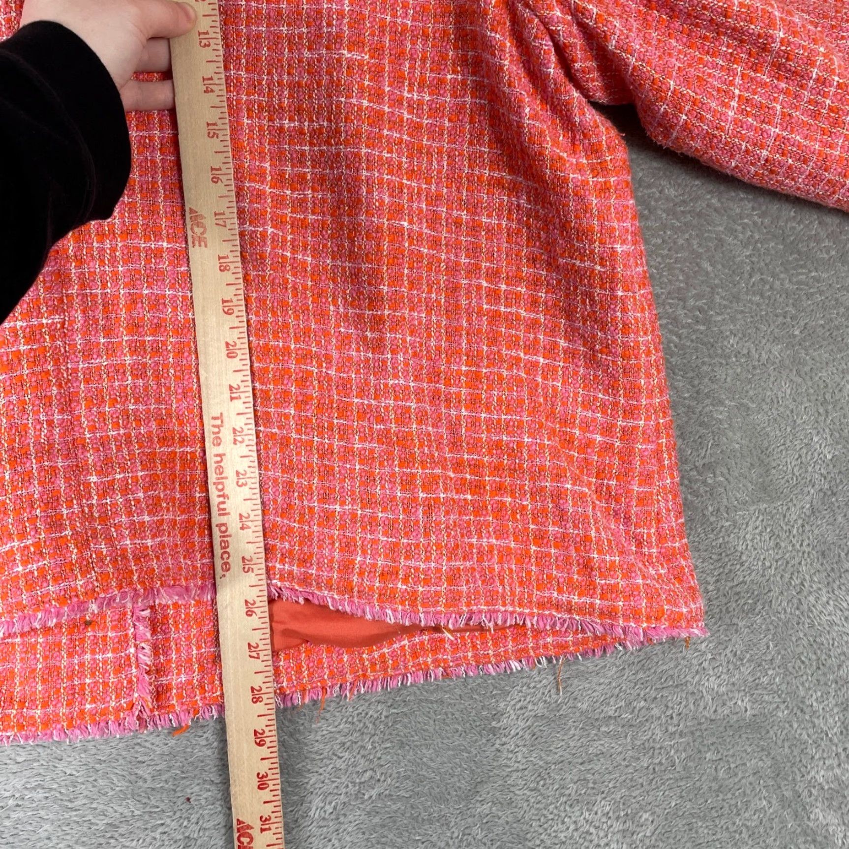 J. Jill VINTAGE J Jill Tweed Jacket Womens 4X Orange Pink Plaid Fringe Trim Button Front Coat Size XXL / US 16-18 / IT 52-54 - 7 Thumbnail
