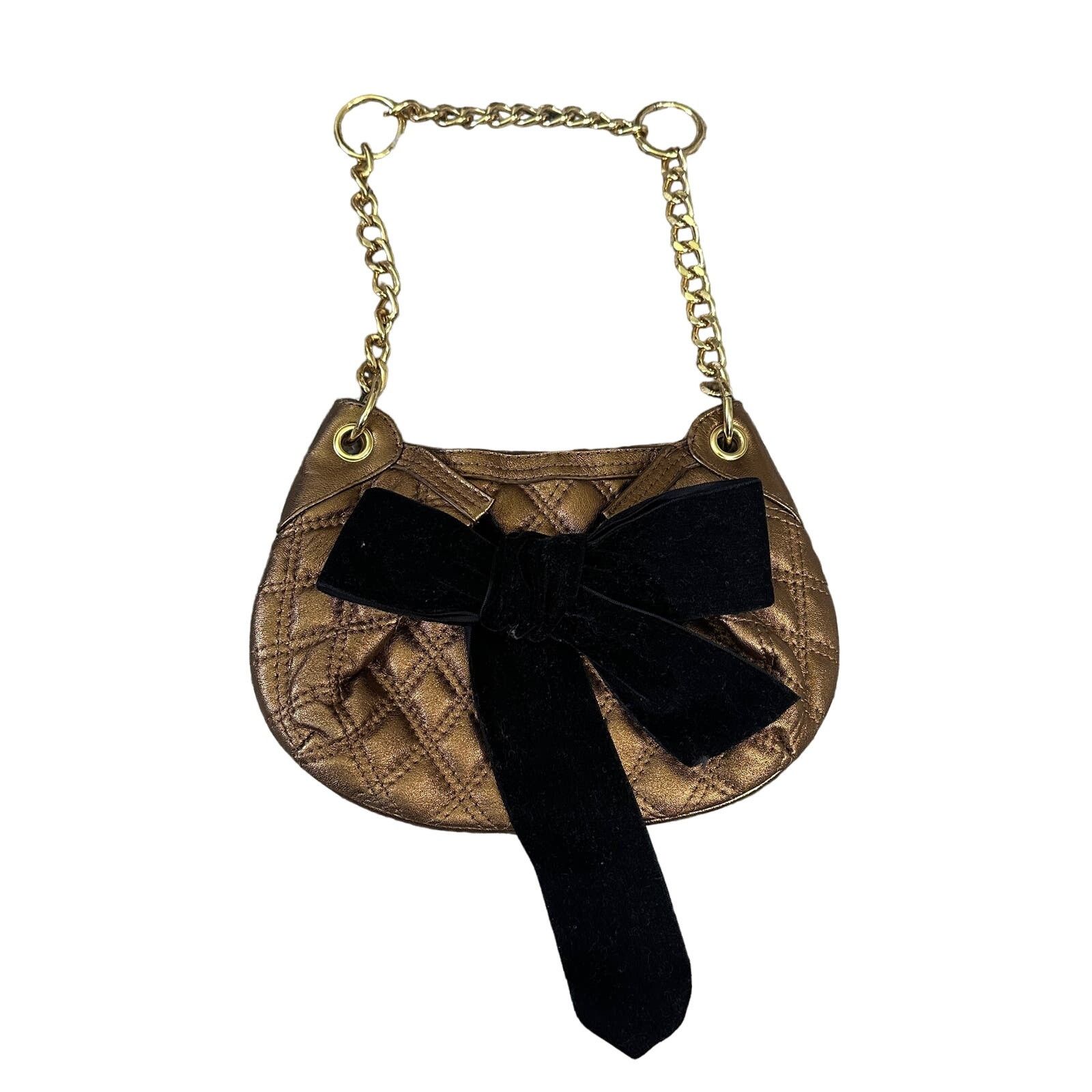 Bcbgmaxazria Gold Bronze Look Quilted Purse Black Velvet Bow Chain Size ONE SIZE - 1 Thumbnail