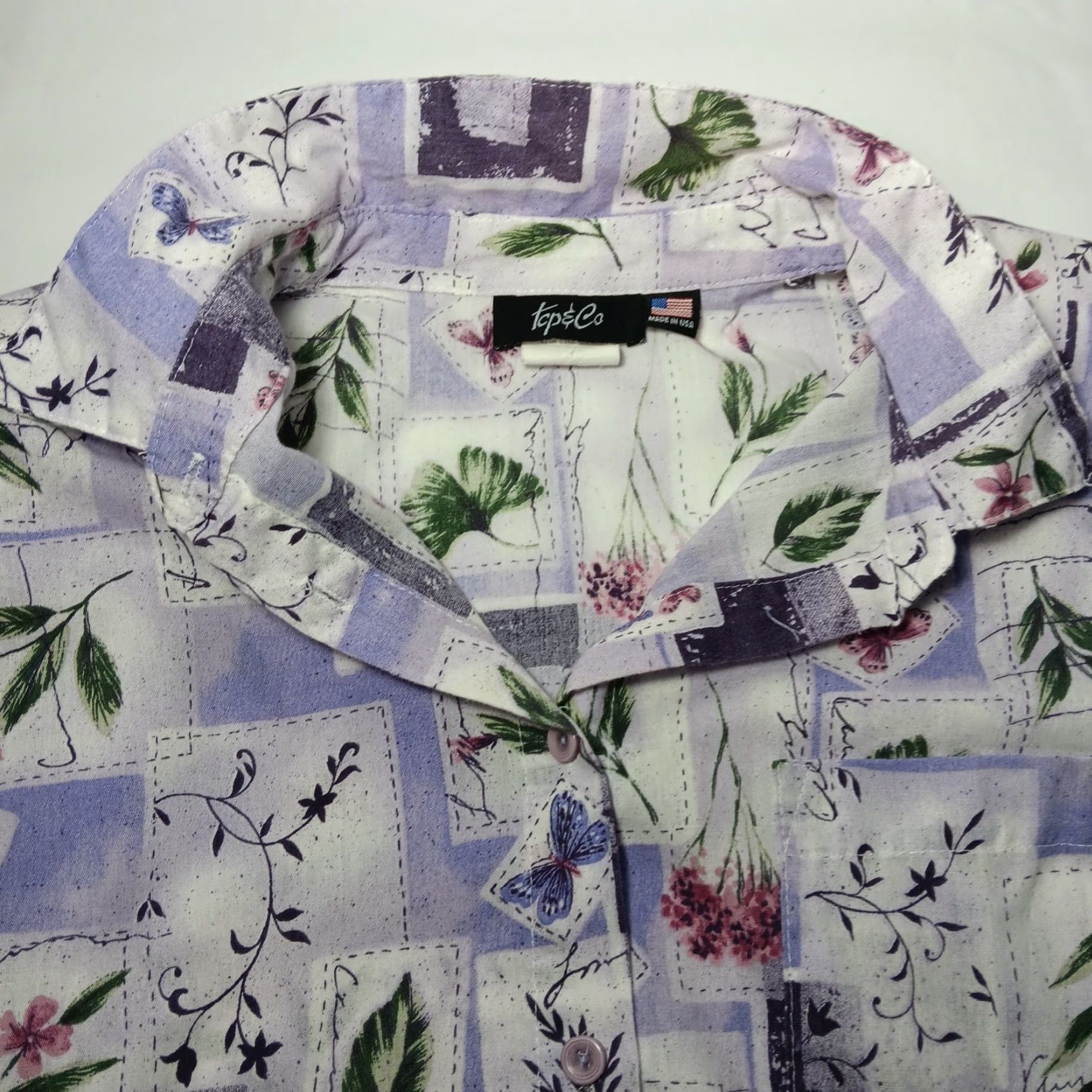 CO VINTAGE Top & Co Blouse XL Purple Lavender Floral Butterfly Nature Shirt Size XL / US 12-14 / IT 48-50 - 7 Thumbnail