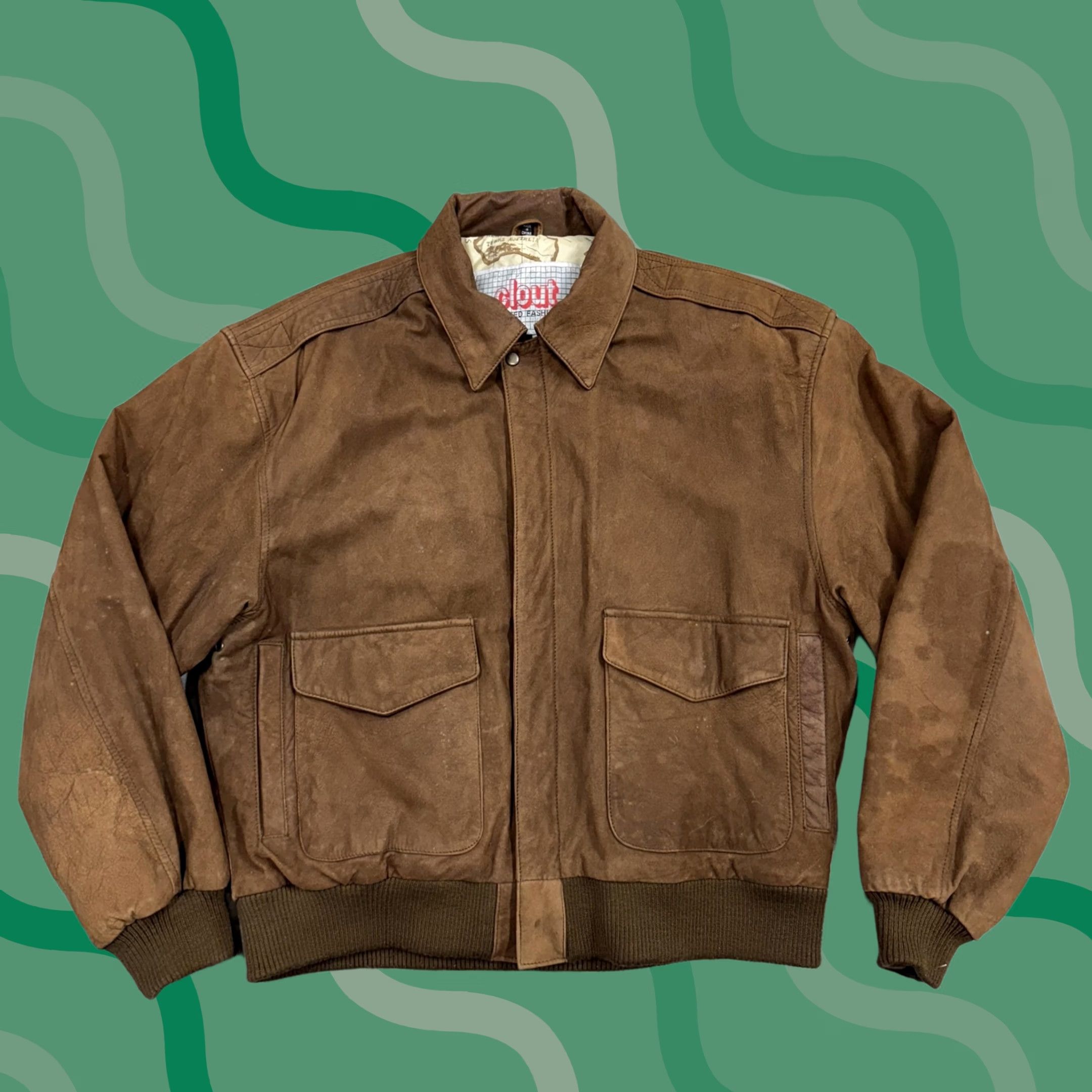 Vintage Clout Leather Bomber Jacket Mens Large Brown World Map Lining Front Zip Pockets Insulated Casual Workwear Size US L / EU 52-54 / 3 - 1 Thumbnail