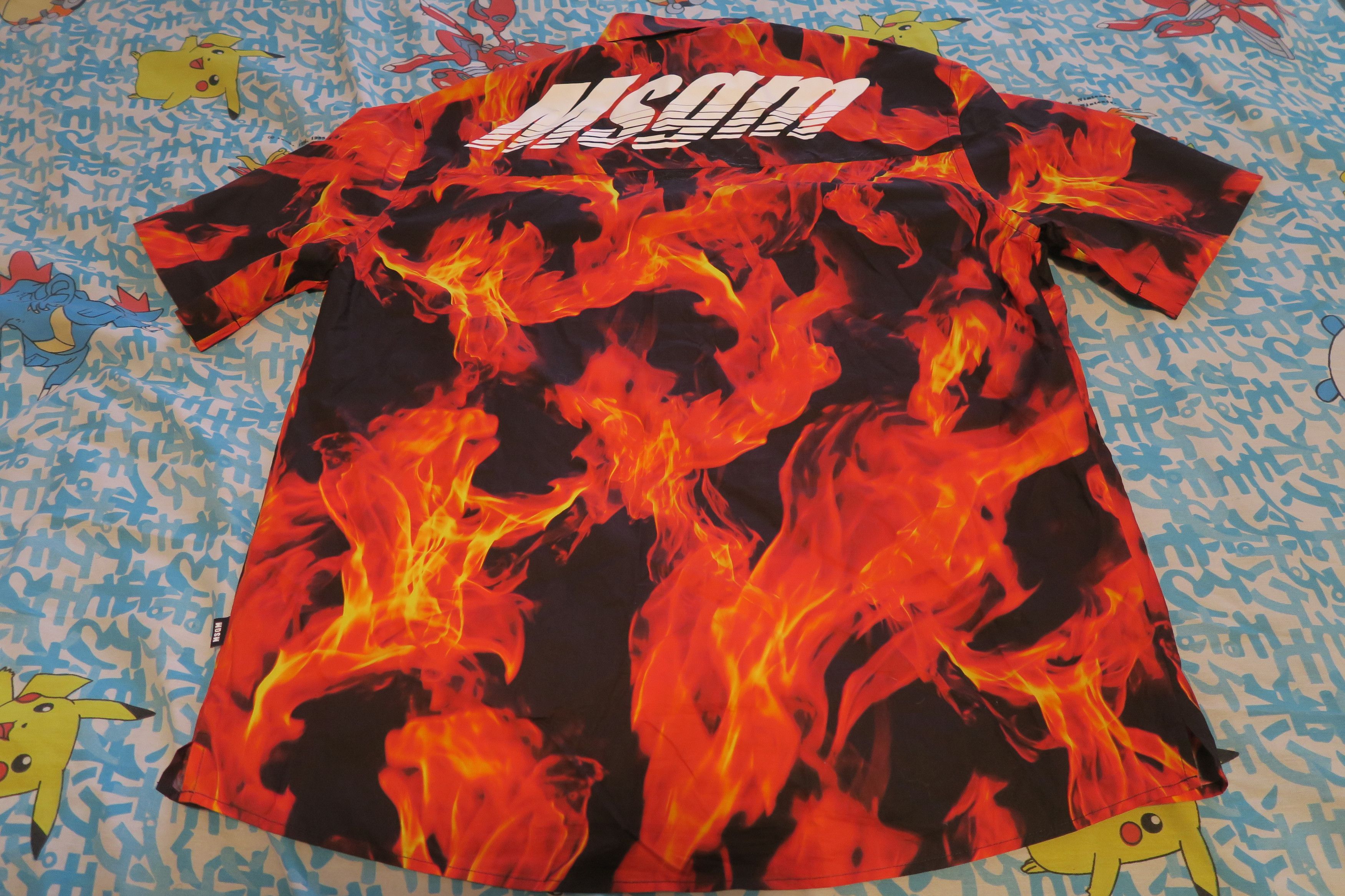 MSGM MSGM Milano Flame Print Short Sleeve Button Shirt Size 16/41 Size US L / EU 52-54 / 3 - 8 Thumbnail