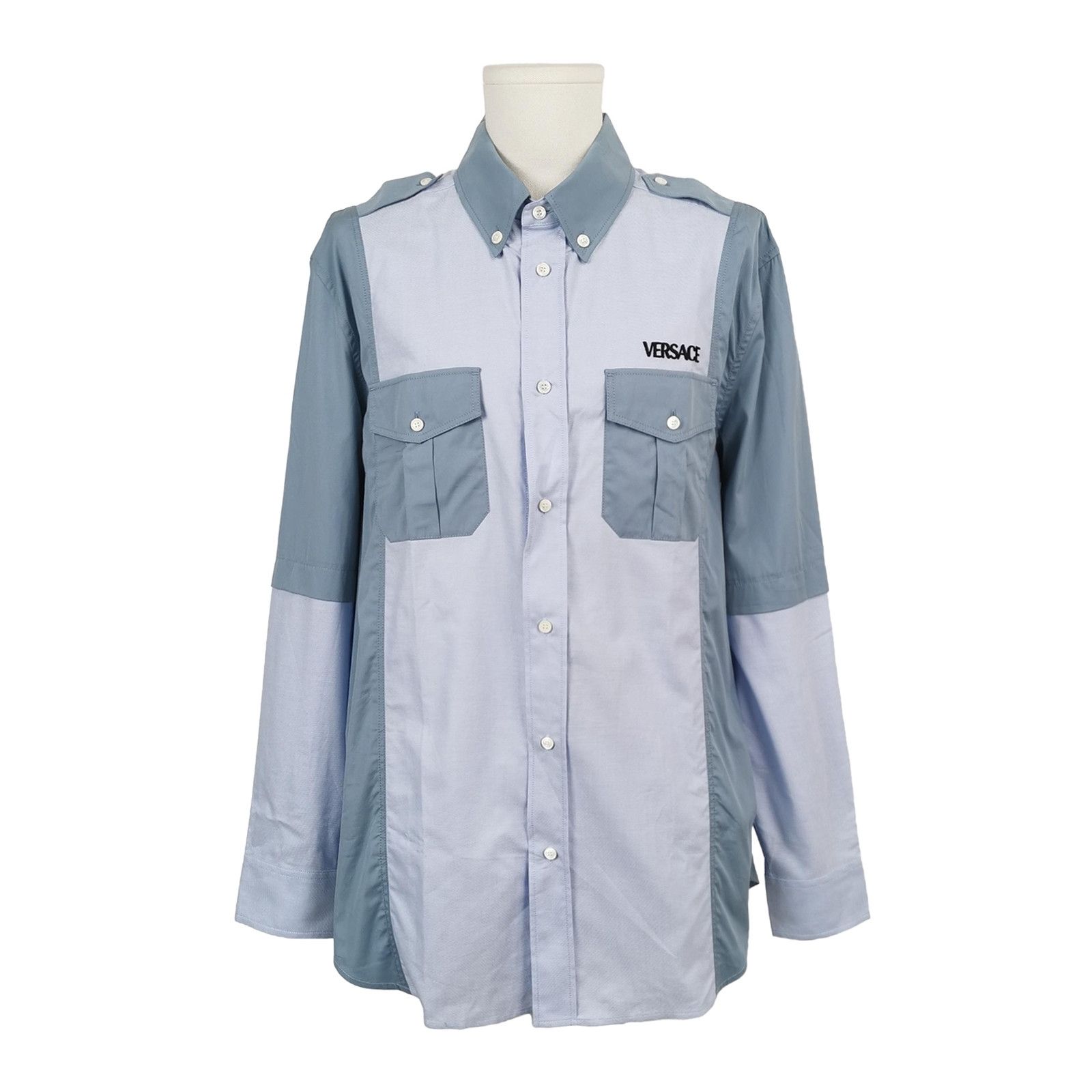 Versace Versace Cotton Colorblock Logo Collared Shirt Size US XL / EU 56 / 4 - 1 Thumbnail
