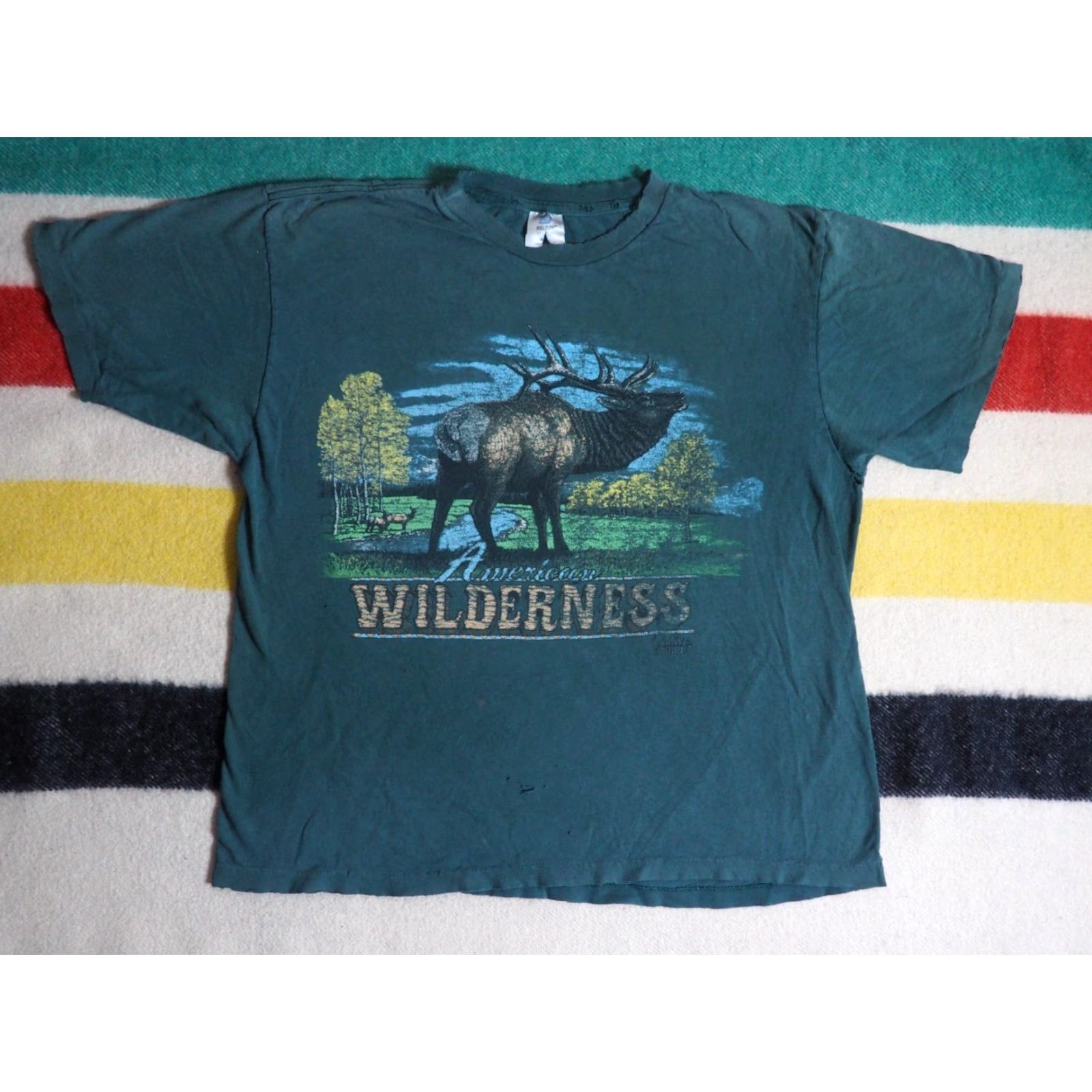 Vintage VTG Belton 90s USA Tee T-Shirt Graphic Grunge Elk Distress Faded Green XL Shirt Mens Size US XL / EU 56 / 4 - 2 Thumbnail