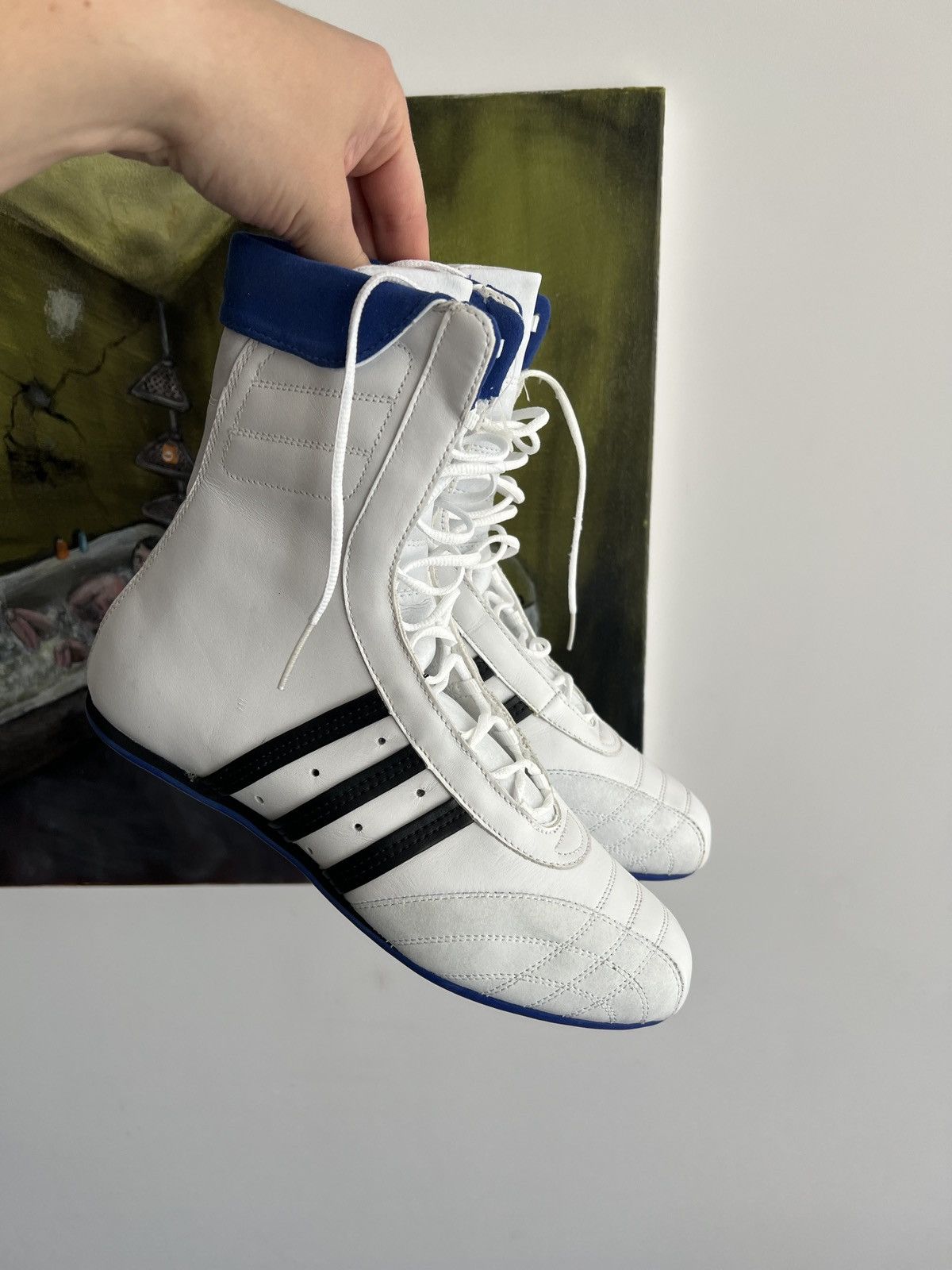 Y2K New Adidas Prajna High 2 II boxing style factory retro lace up boot white blue sz 8