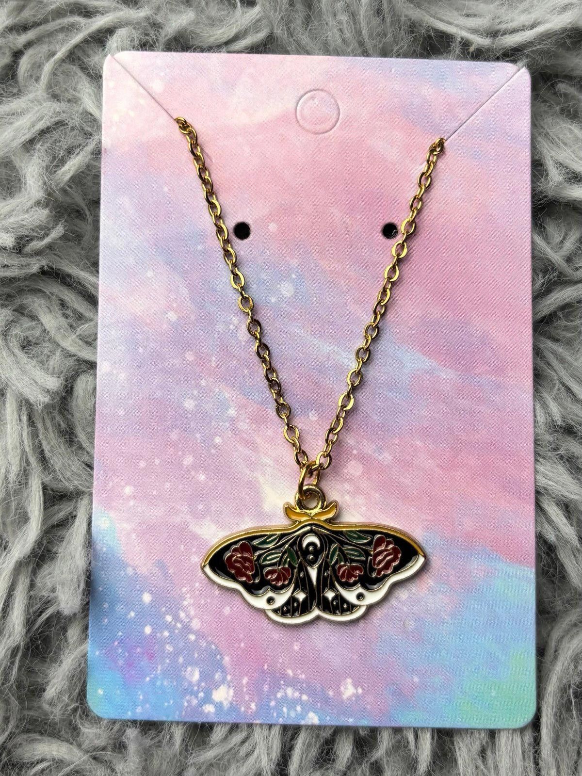 Handmade Butterfly necklace white and black red roses green leaves Size ONE SIZE - 1 Preview