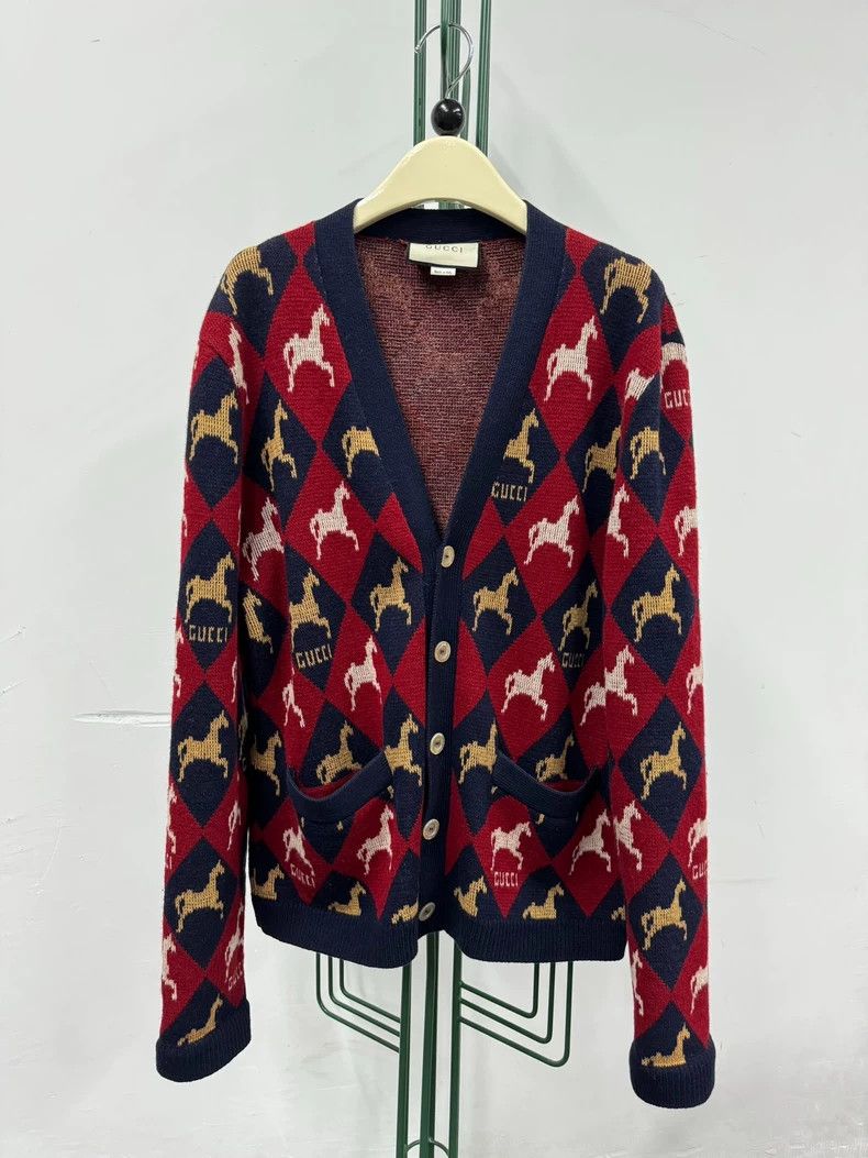 Gucci Gucci Little Pony Diamond Wool Knitted Cardigan coat Size S / US 4 / IT 40 - 1 Thumbnail