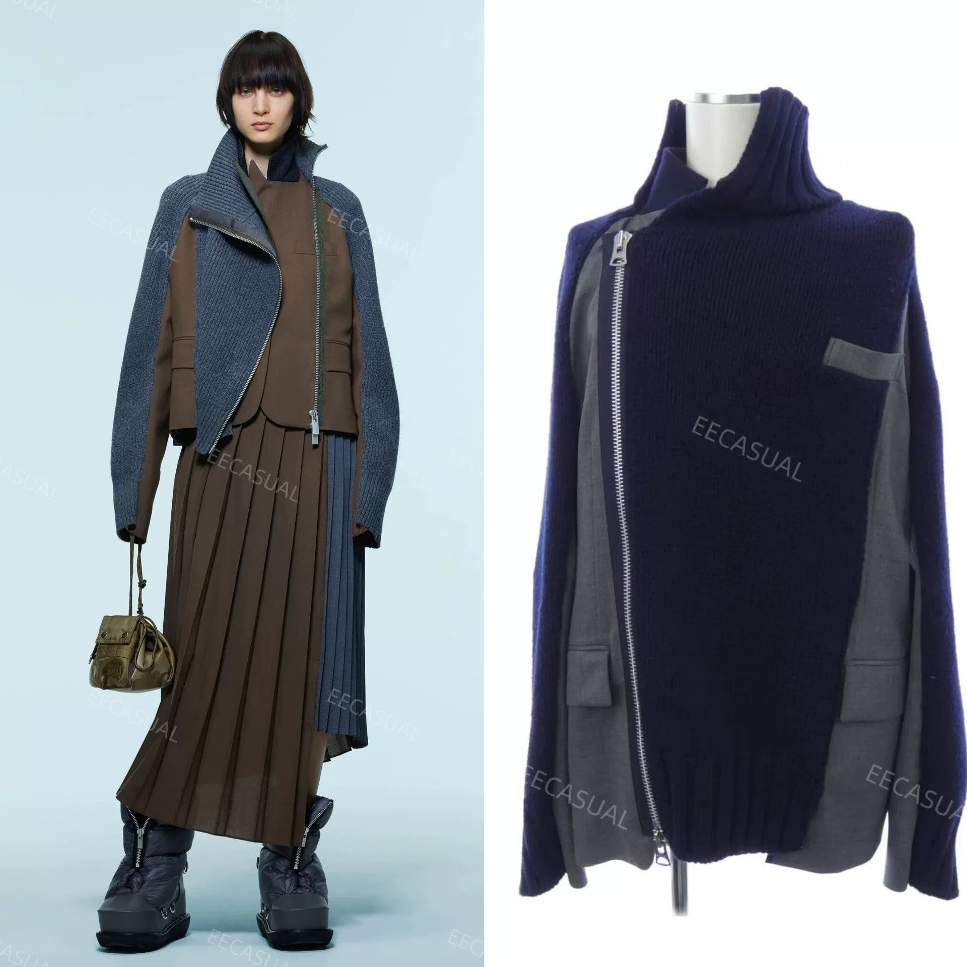 Sacai SACAI Wool Knit Jacket in Navy Gray Size S / US 4 / IT 40 - 1 Thumbnail