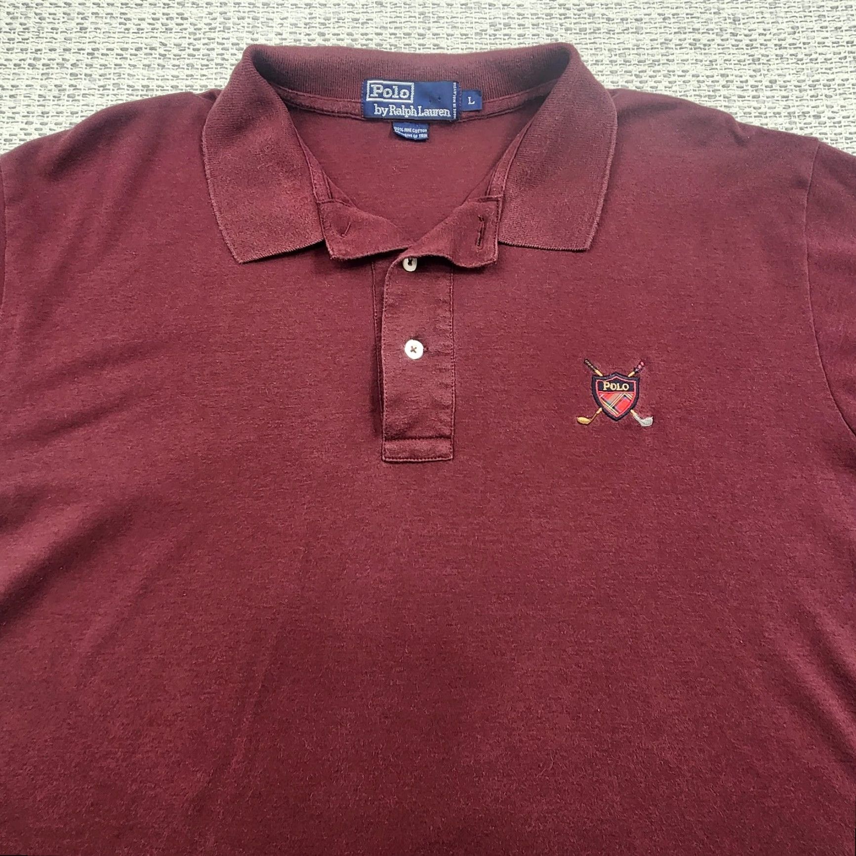 Polo Ralph Lauren VINTAGE Polo Ralph Lauren Polo Shirt Mens Large Burgundy Golf Crest Embroidered Classic Cotton Polo by Ralph Lauren Mens Size US L / EU 52-54 / 3 - 4 Thumbnail